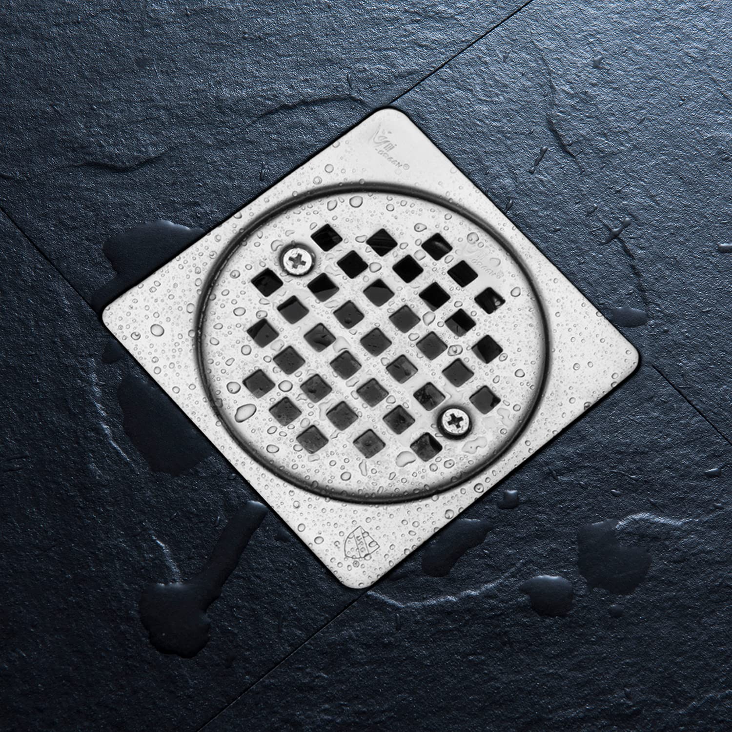 UNI-DRAIN Shower Drain Square 4 Inch with Flange, Grate Kit Brushed