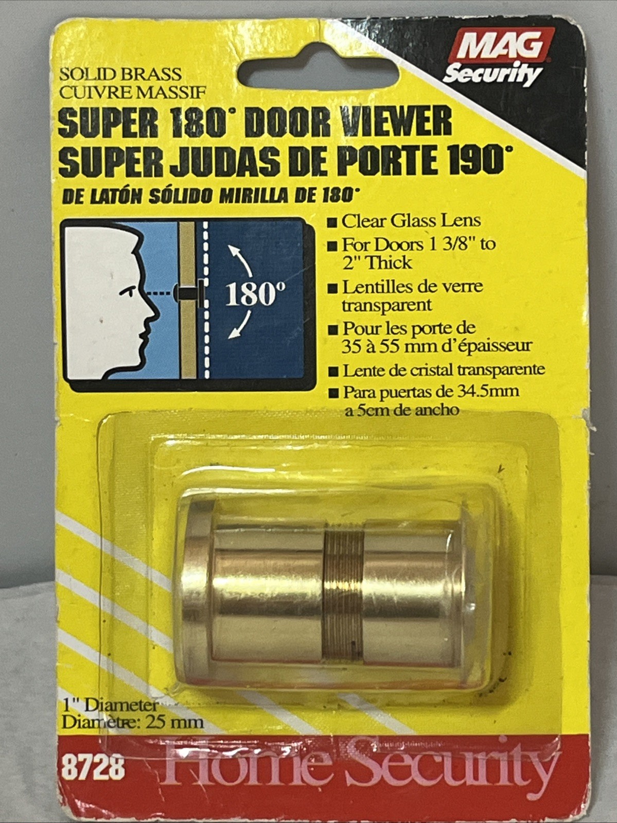 8728 – Mag Security- Super Door Viewer 180-Degree, 1-Inch Bore, Brass