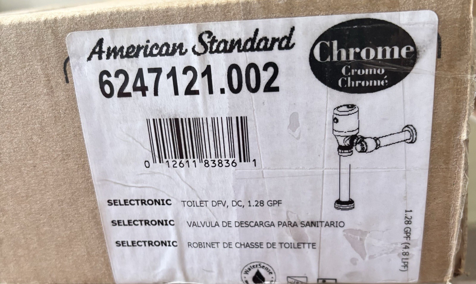 American Standard Toilet Flushometer Valve 1.28/1.1 GPF 6247121.002
