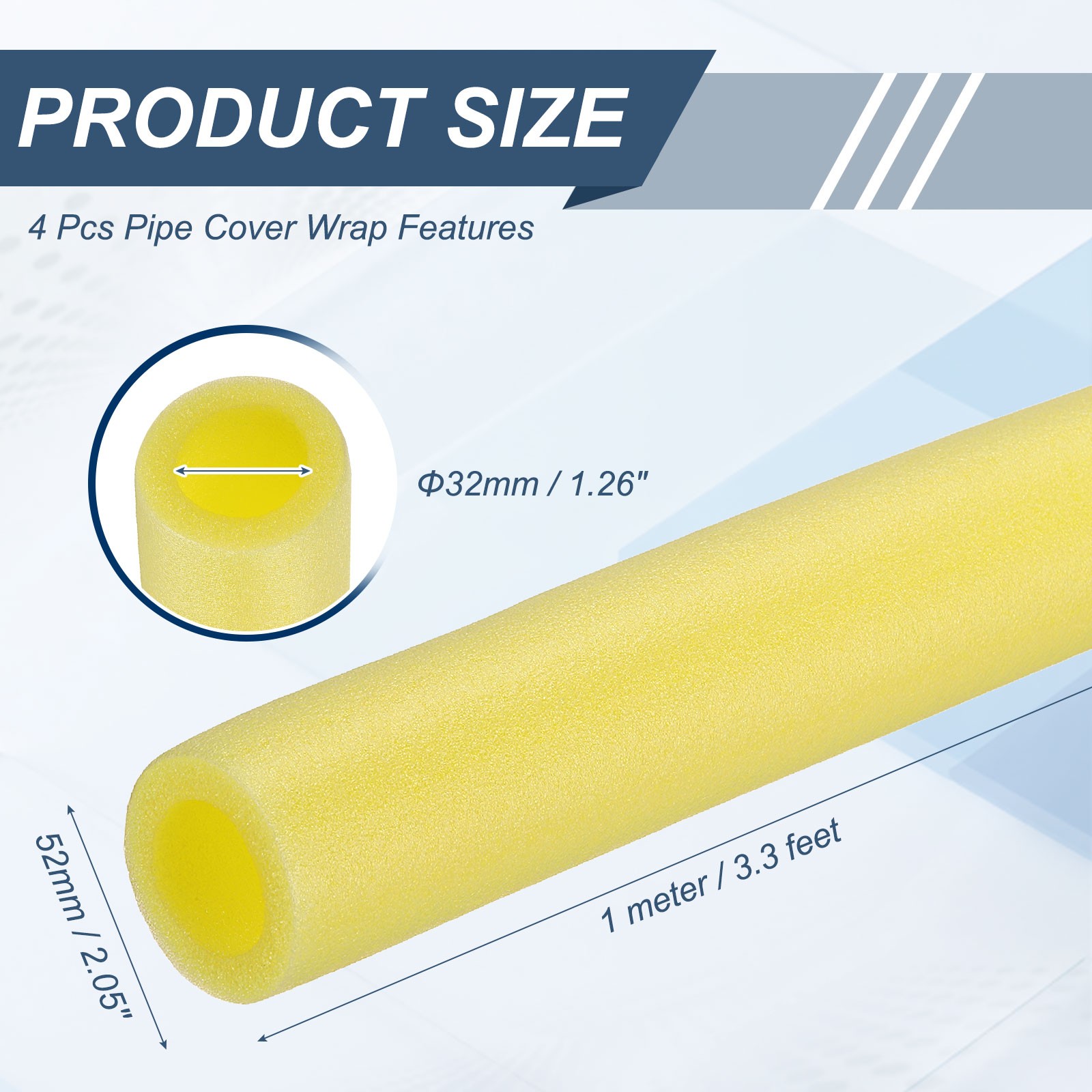 4pcs 1-1/4″ ID 3.3FT Pipe Insulation Foam Tube 2.05″ OD Tubing Cover Yellow