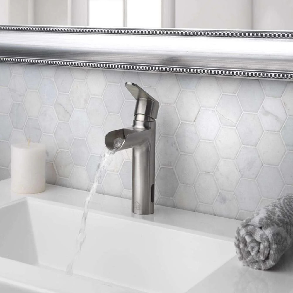 Homewerks Bathroom Sink Faucet Nickel 1 Handle Mid Arc