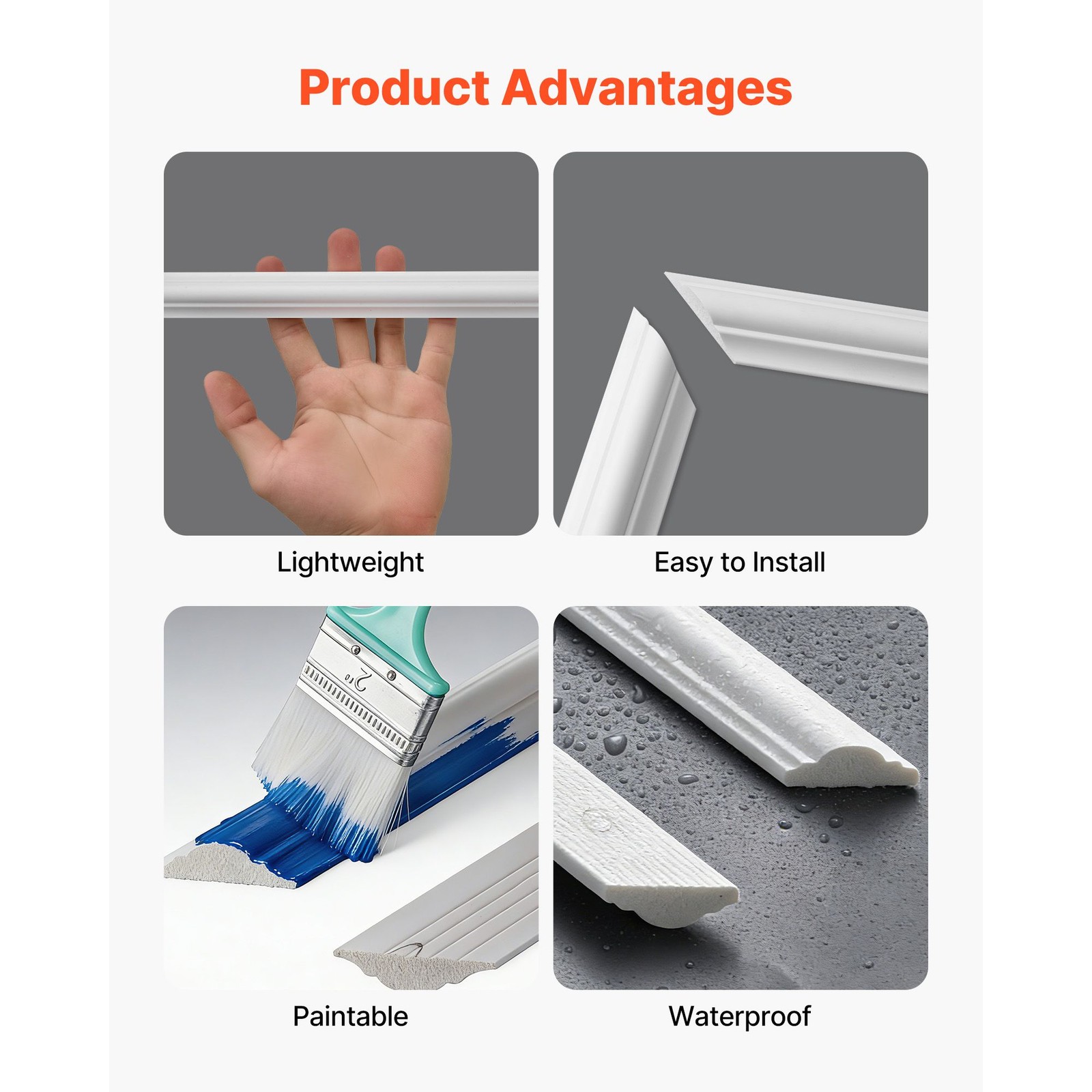 Modern Wall Molding Kit — 3pc Polystyrene Wainscoting, Pre-Cut, Paintable