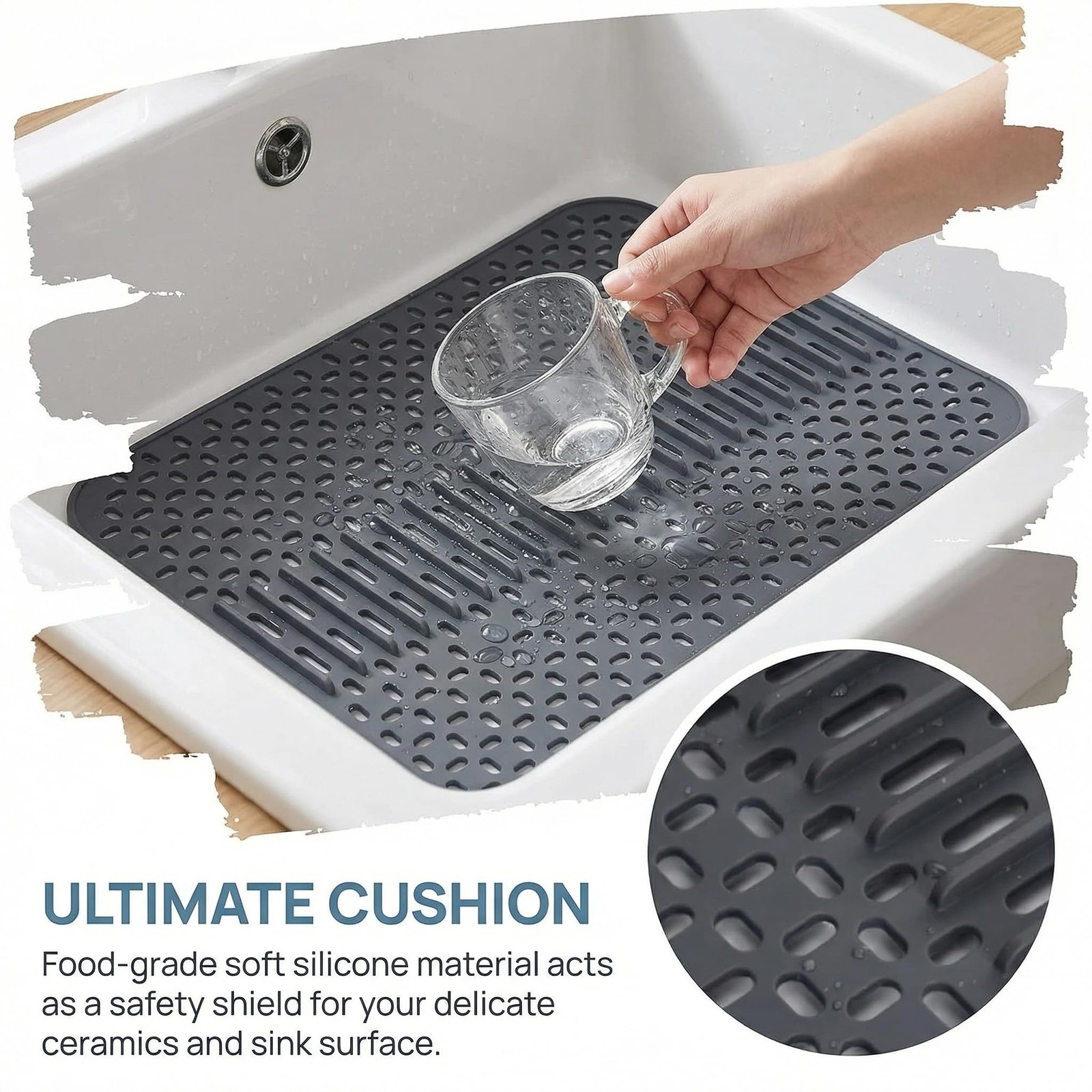 Eysbiy Silicone Sink Mat – 17×13, Non-Slip Kitchen Large, Type E-Grey