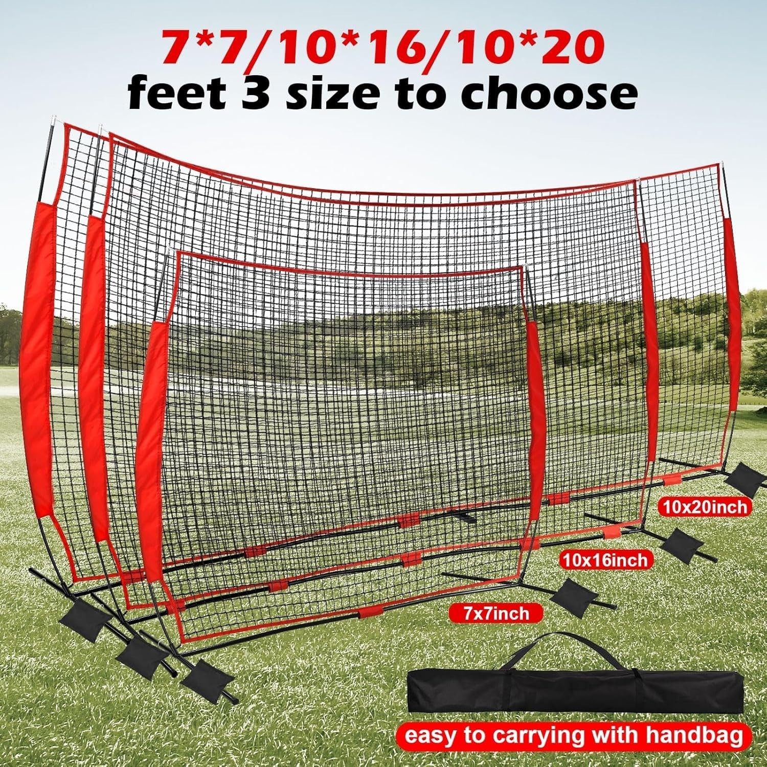 6×7/7×7/16×10/20x10ft Baseball Bating Net,Fix Ball Stop Net by Spike&2 Sandba…