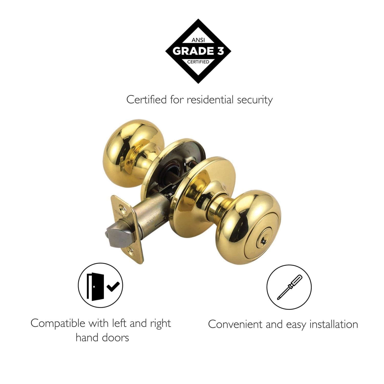 Design House Cambridge Keyed Brass Entry Door Knob in Polished Brass