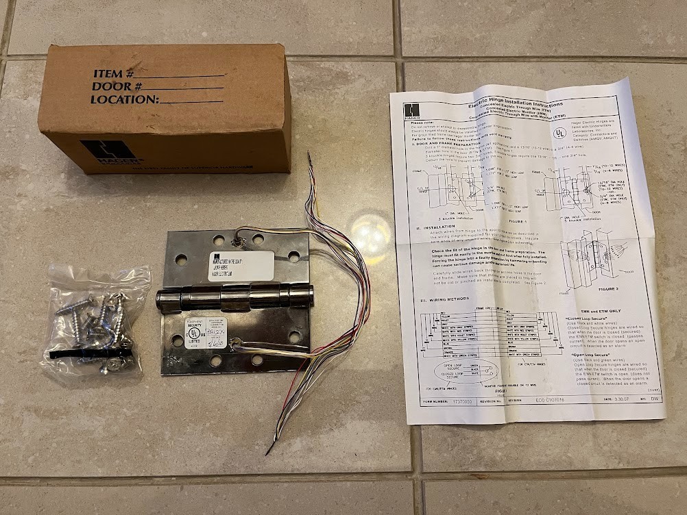 HAGER Electric Door Hinge BB1279 4.5″ X 4.5″ 83P ETW8STK w/8 wires_silver chrome