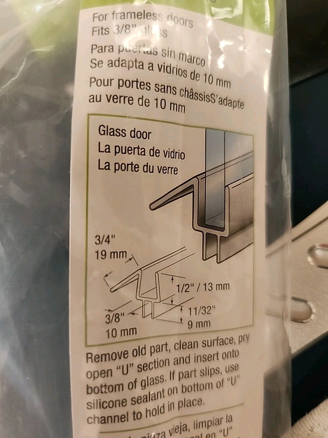 Prime-Line M 6258 Frameless Shower Door Bottom Seal for 3/8 In. Thick Clear