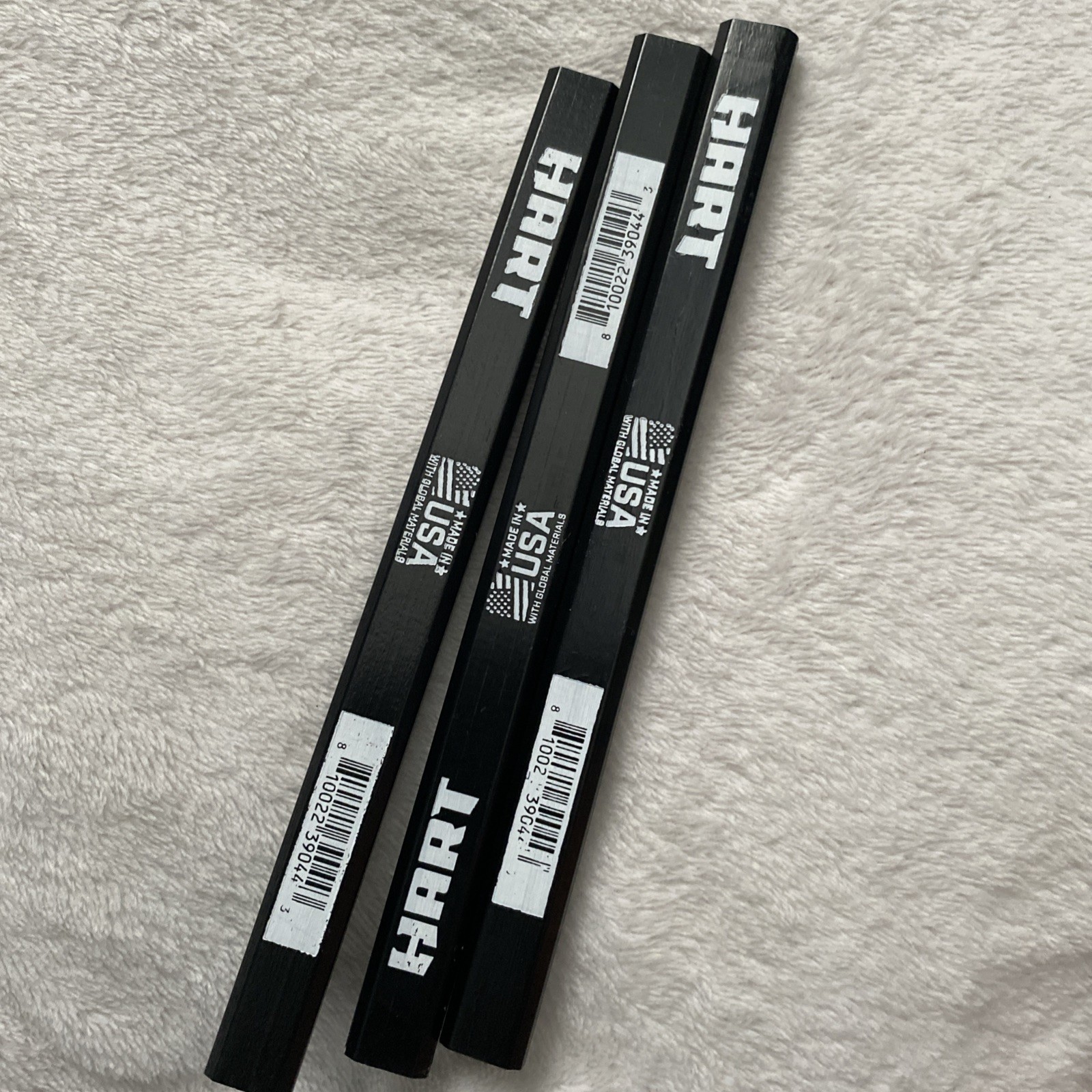 Lot Of 3 HART Carpenter Pencil Rectangular Graphite Core Black White Anti-Roll