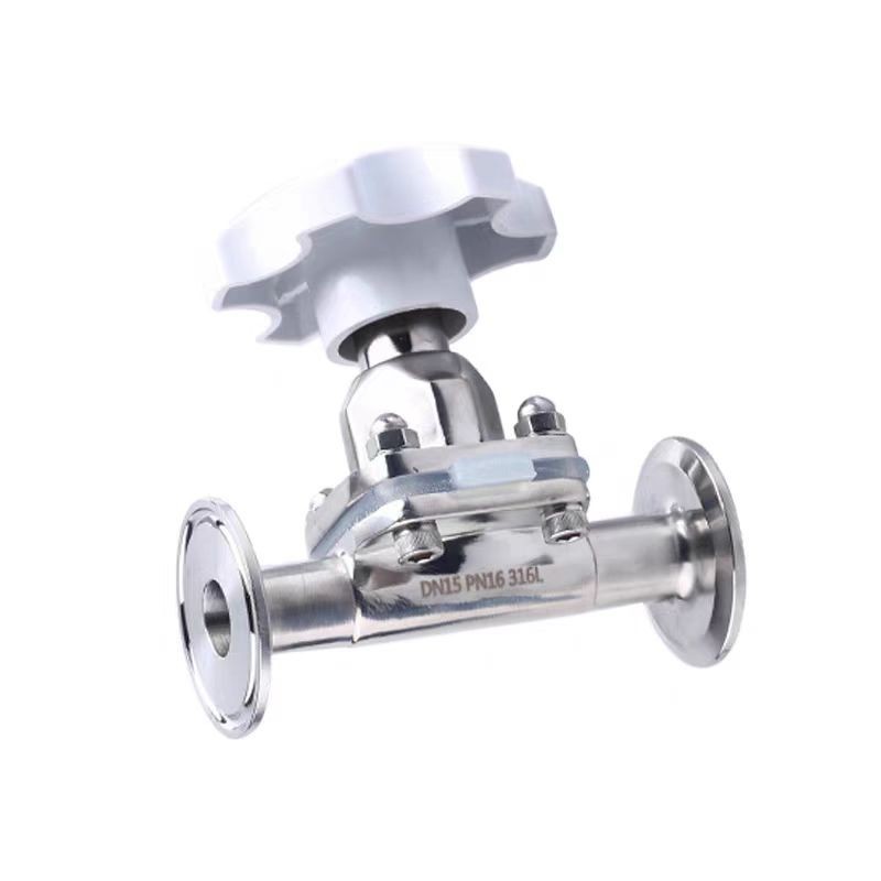 Sanitary grade 316L stainless steel diaphragm valve three-way clamp
