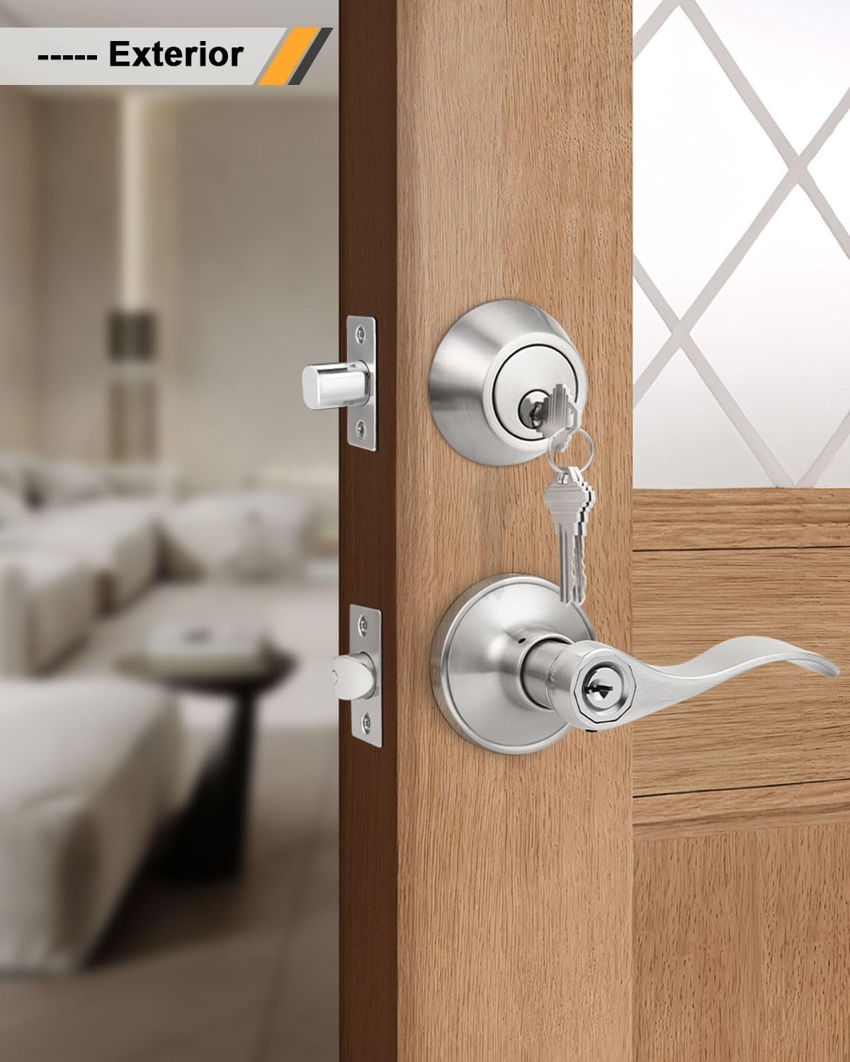 Complete Entry Security Set: Satin Nickel Keyed-Alike Levers & Deadbolts, 2-Pack