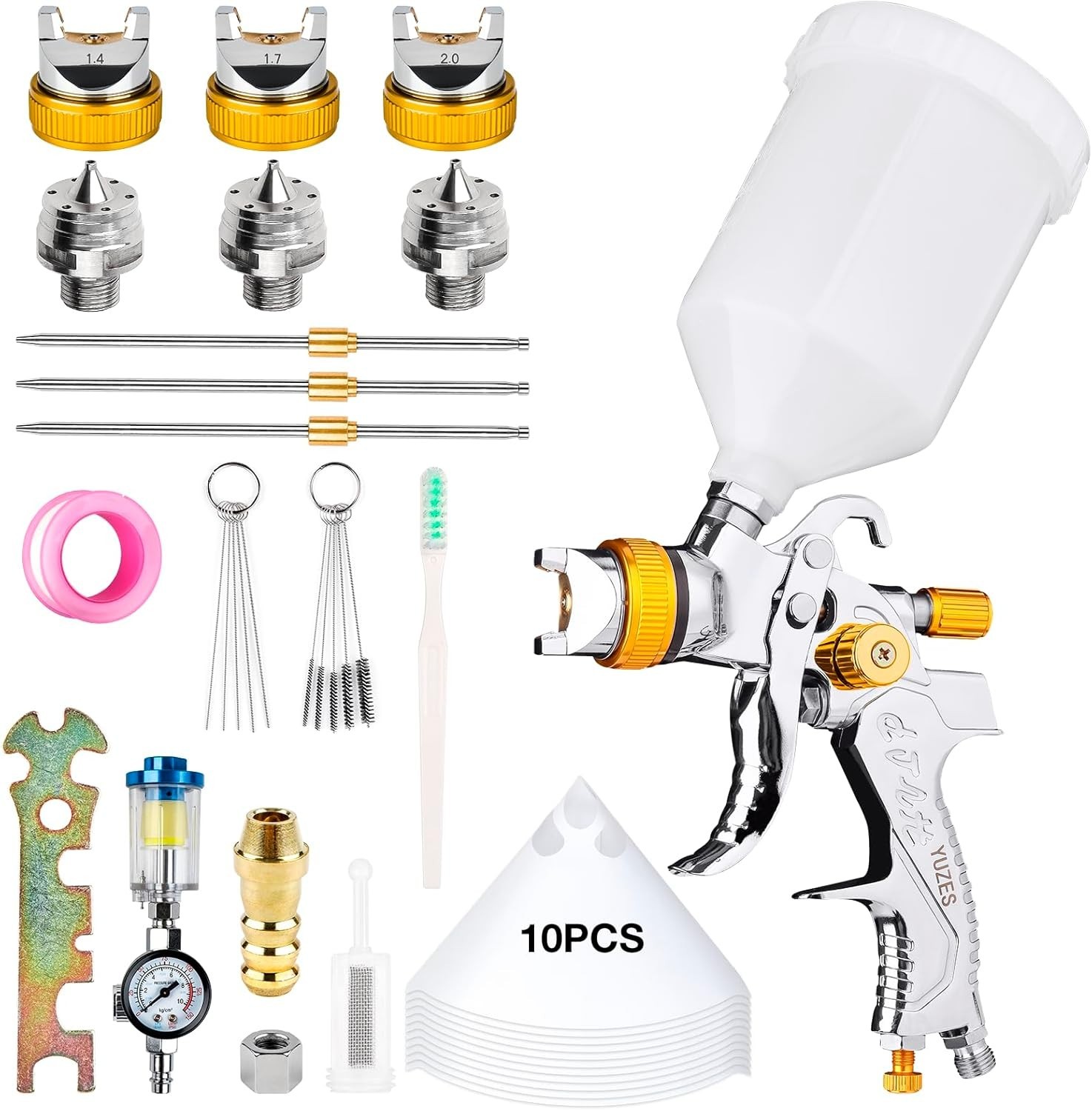 Profesional HVLP Pistola De Pintura De Aire de Pintar Casas Autos 1.4/1.7/2mm US