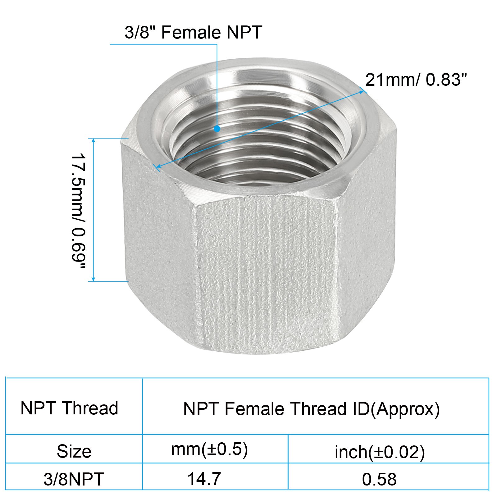 2PCS 3/8″ Pipe Fitting Cap Stainless Steel Forged Pipe Cap for DIY Plumbing