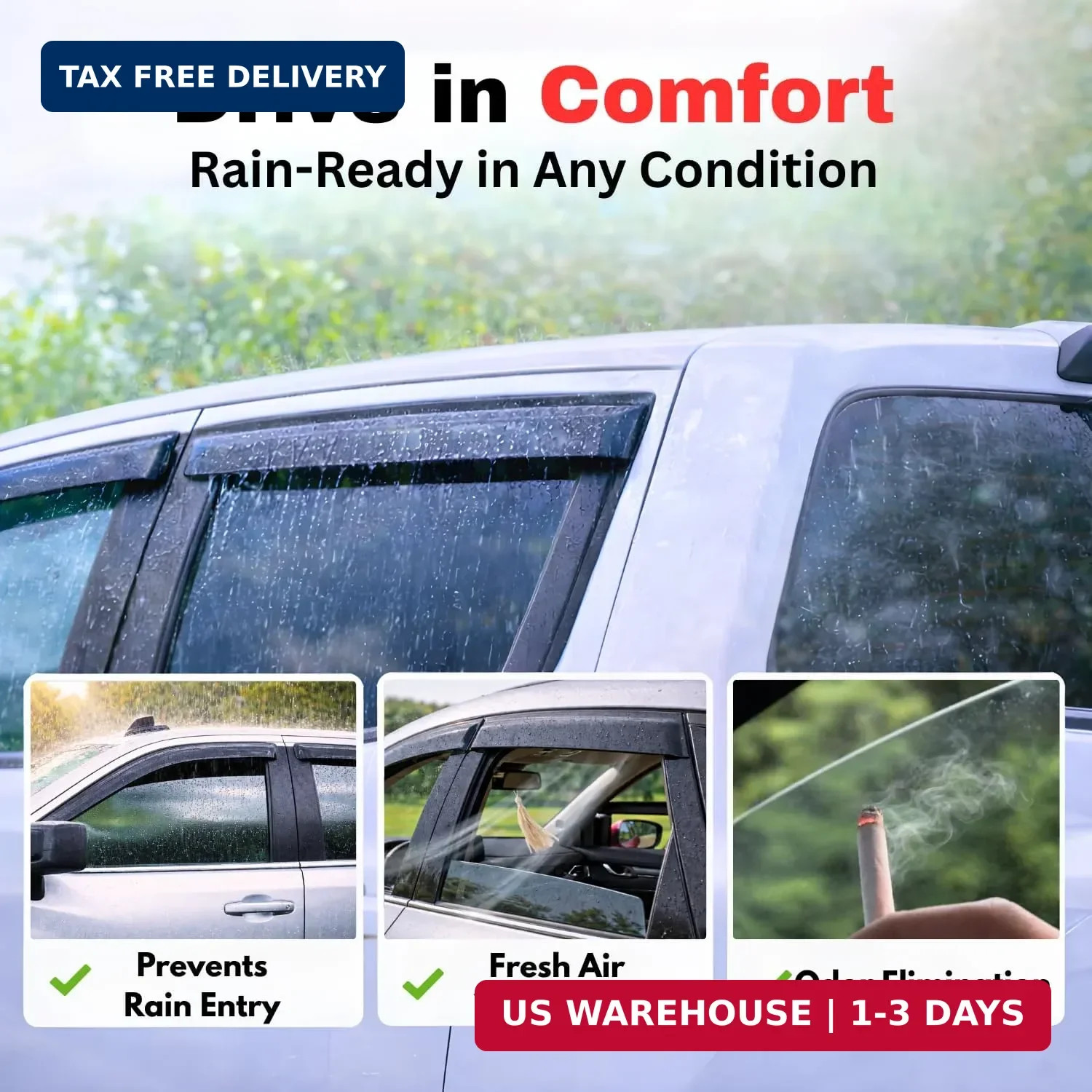Rain Guards Fit for 2000-2004 Dodge Dakota Quad Cab, in-Channel Window Visor