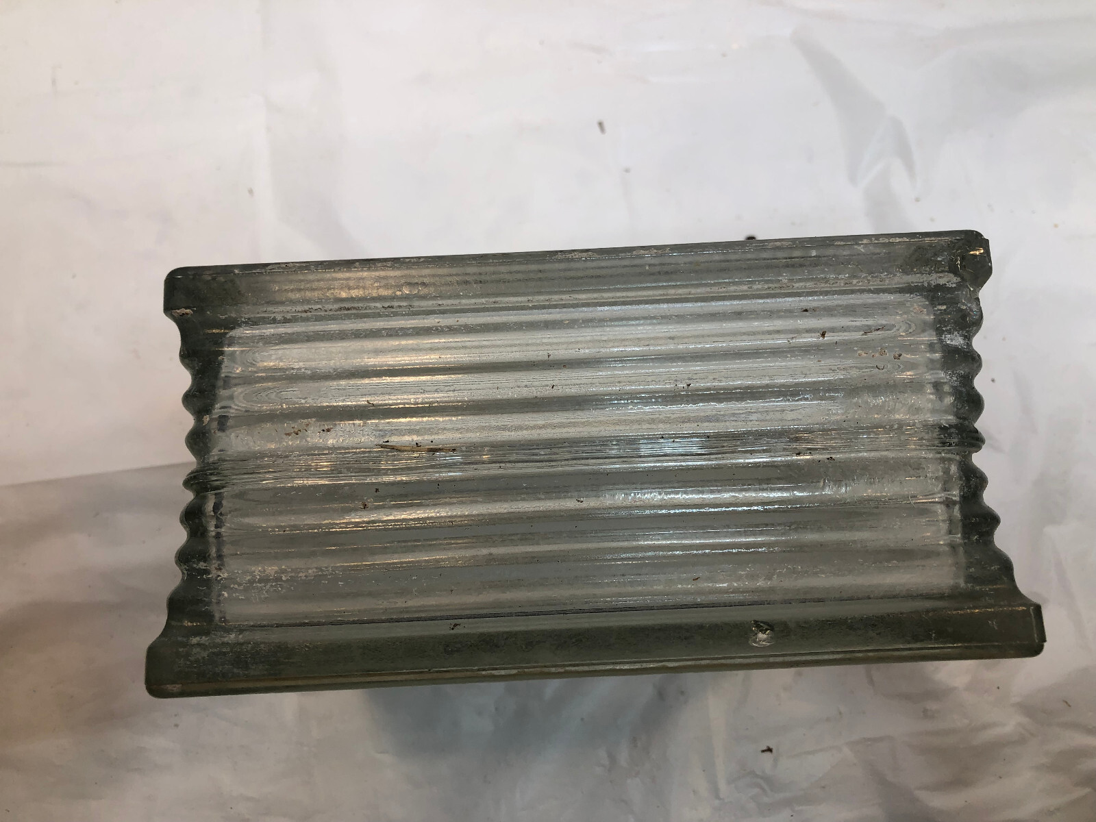 Vintage Glass Block 7-3/4″ x 7-3/4″ x 3-7/8 – Lines – Chipped Corner