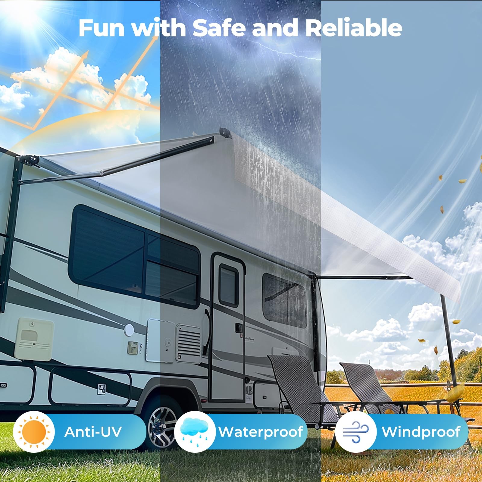 White RV Awning Fabric Replacement 17′(Fabric 16’2″)