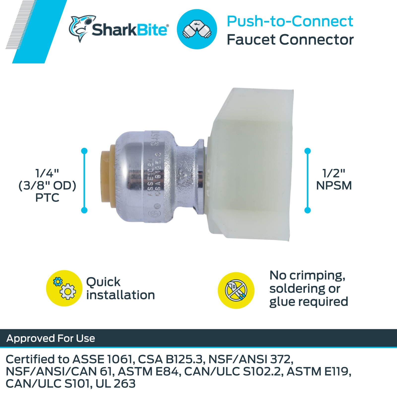 SharkBite 1/4 Inch (3/8 OD) x 1/2 NPSM in. x 1 in., Brass