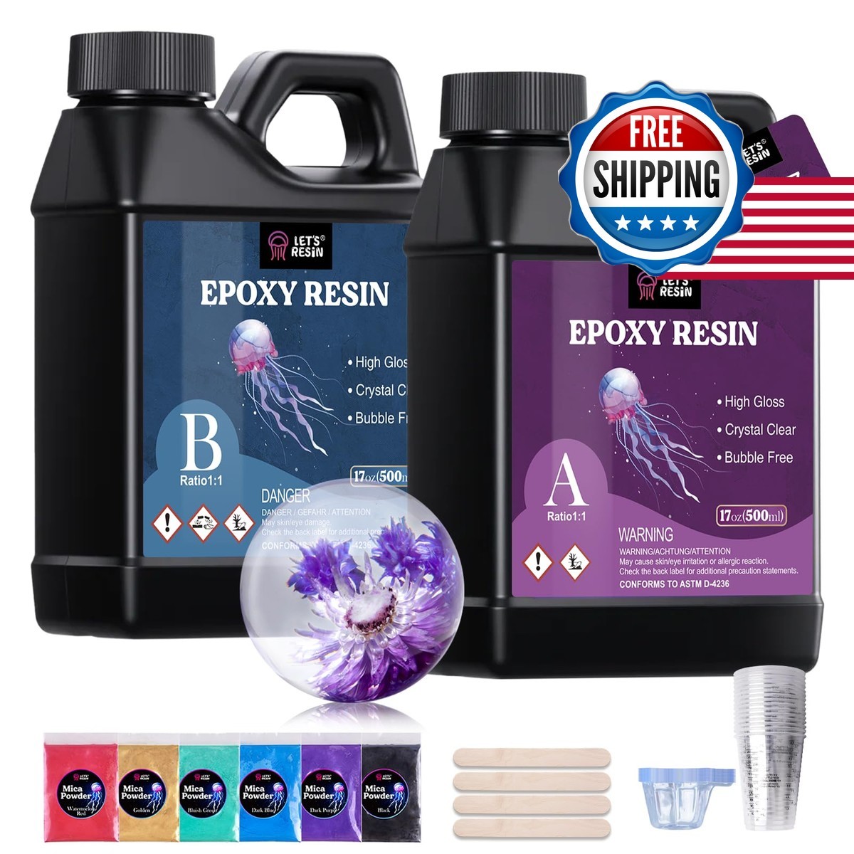LET’S RESIN 34oz Crystal Clear Epoxy Casting Resin for Beginners