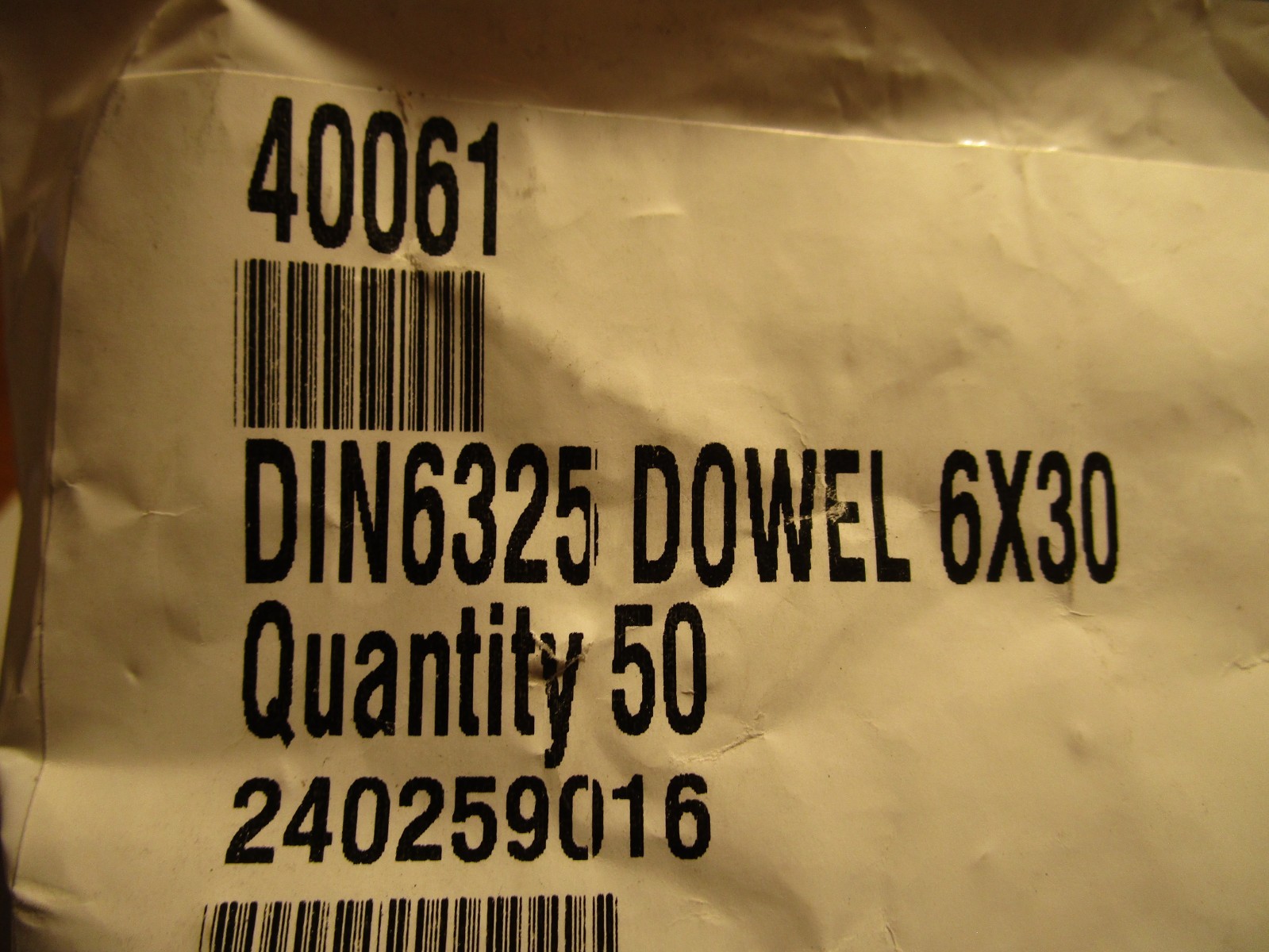 M6 x 30mm DIN 6325 Hardened and Ground Steel Oversized Dowel Pin QTY 50