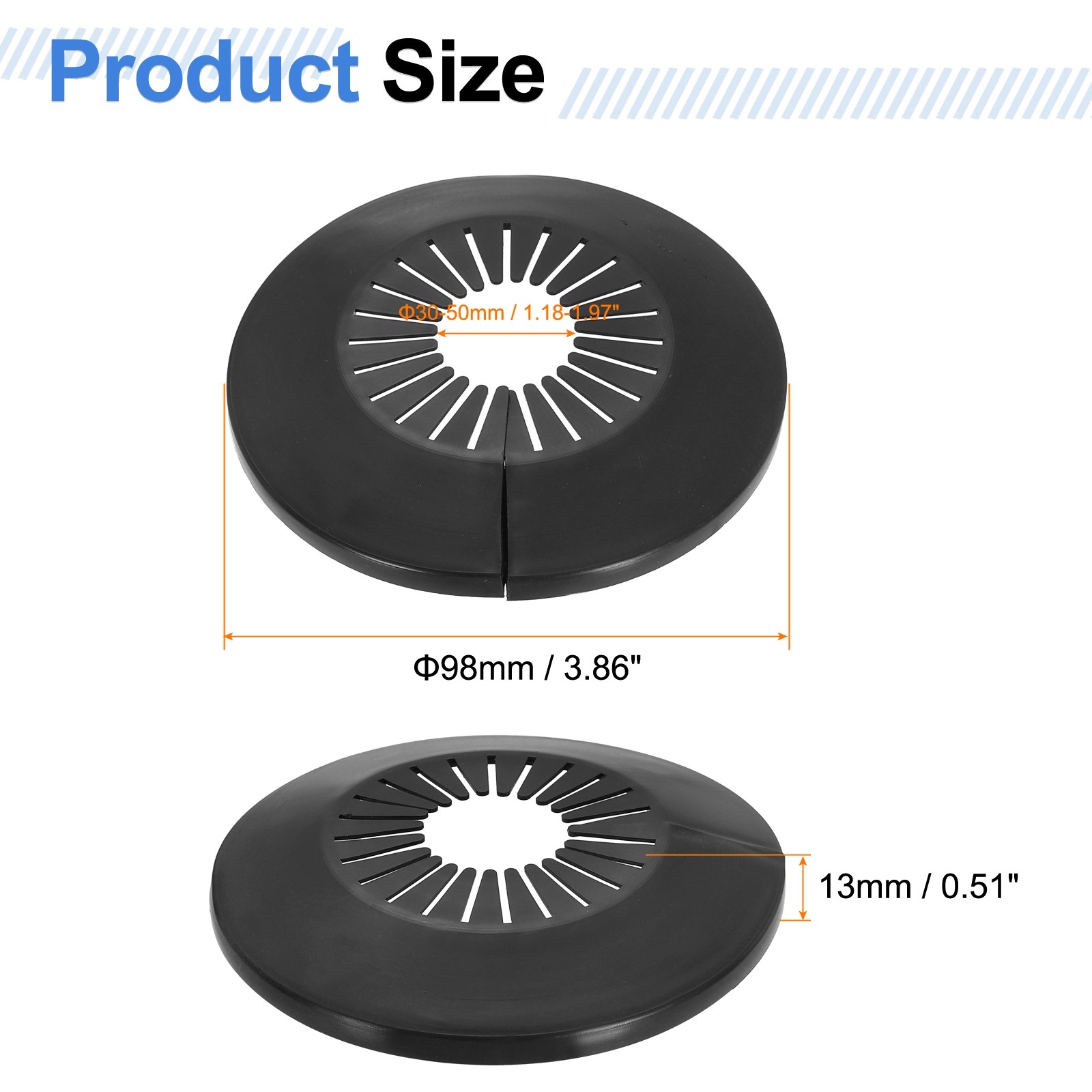10Pcs, Flange Pipe Cover Decoration 1.18″ to 1.97″ Clip-on Wall Hole Cover Black