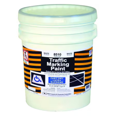 Rae 8510 Traffic Zone Marking Paint, 5 Gal., White, Latex Acrylic -Based