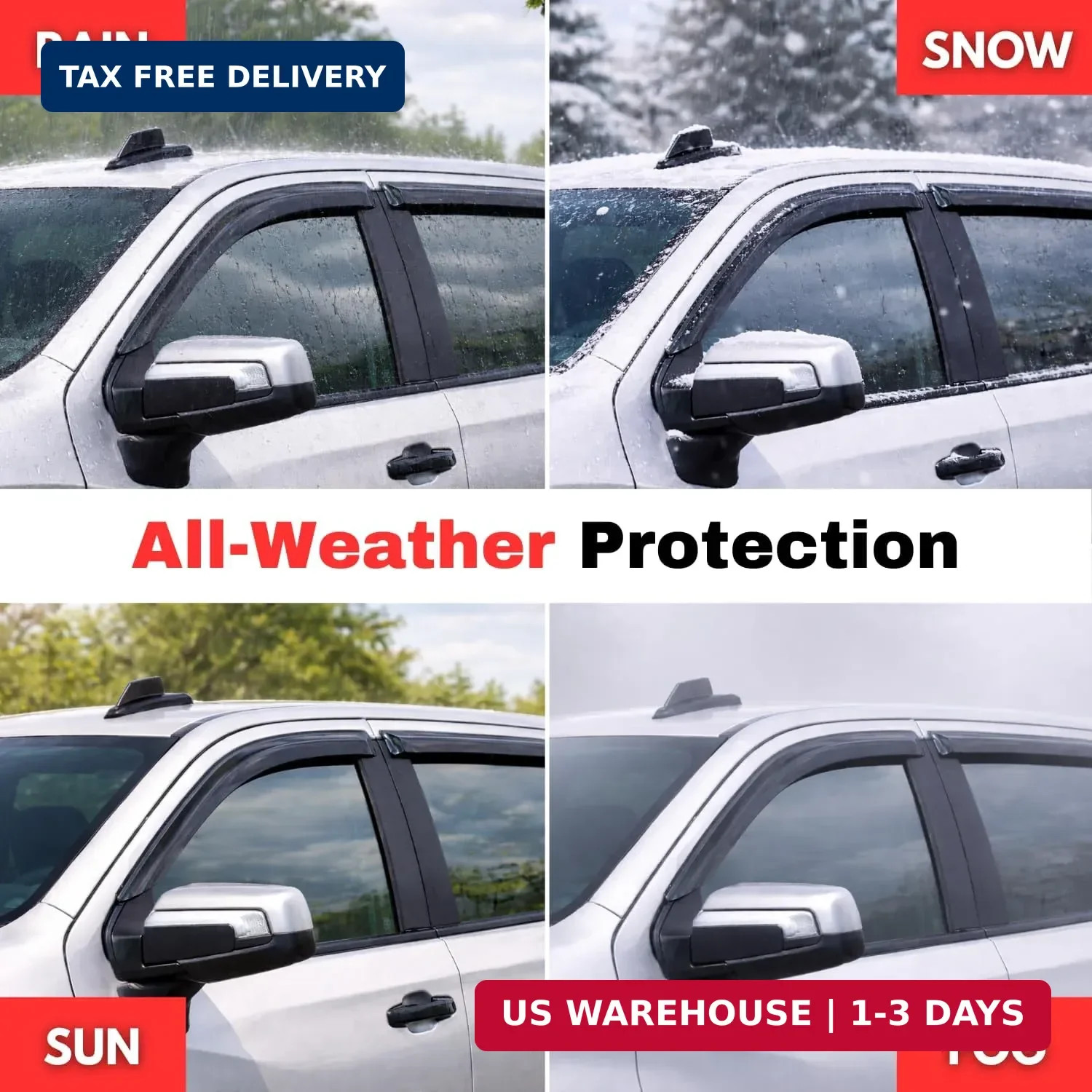Rain Guards Fit for 2000-2004 Dodge Dakota Quad Cab, in-Channel Window Visor