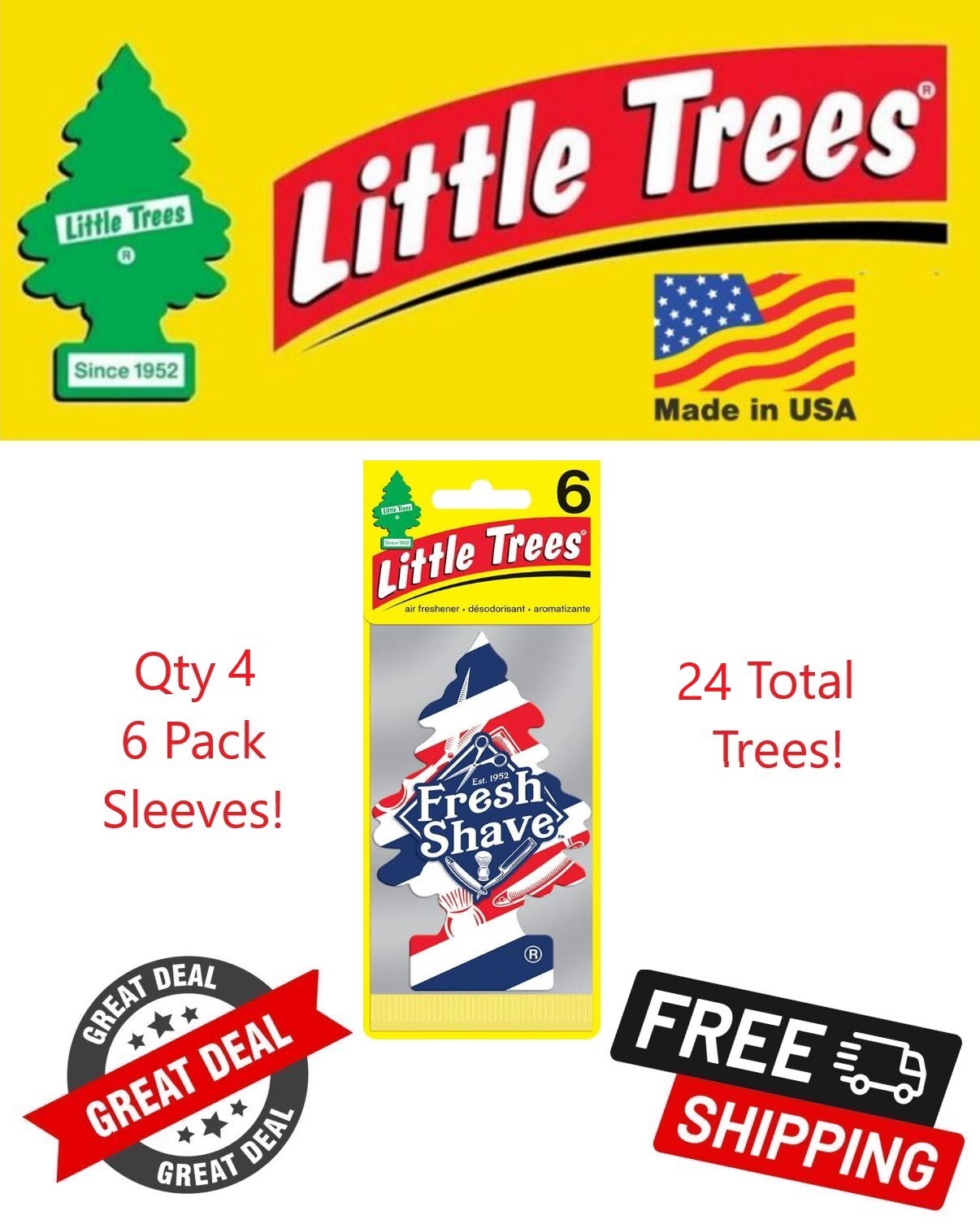 Little Trees 67068 Fresh Shave Hanging Air Freshener for Car & Home 24 Pack!
