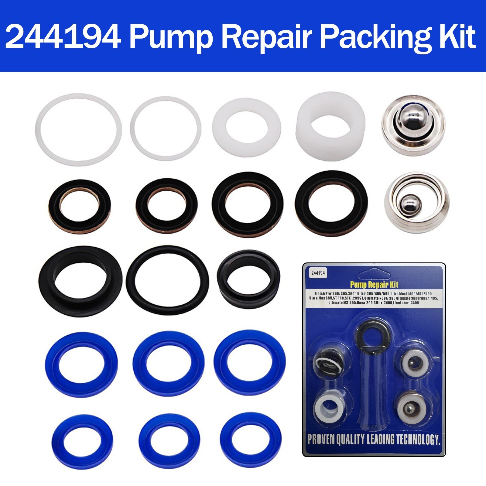 244194 Pump Repair Kit with Disposable Gloves fit for Graco Ultra Max II 390 395
