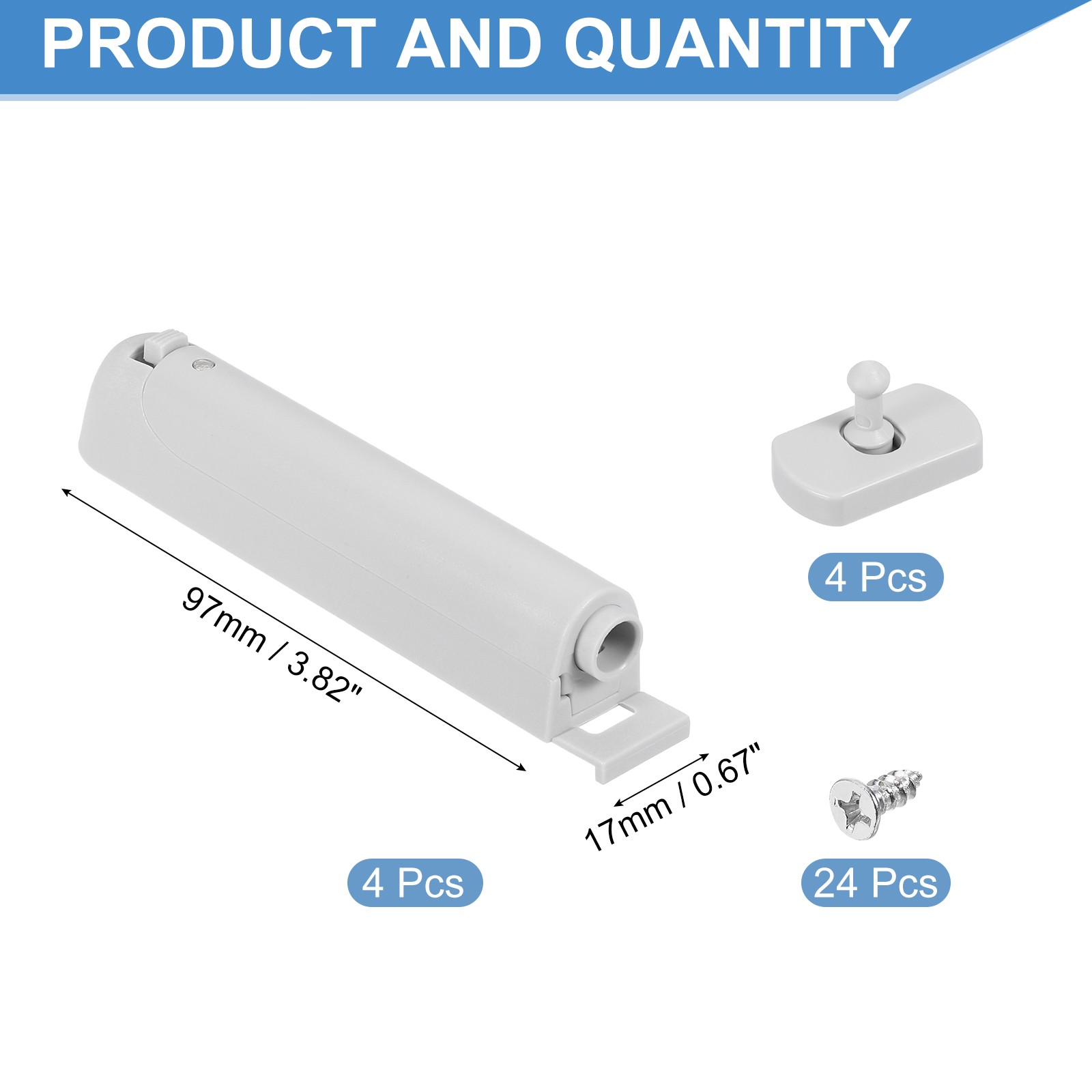 4 Pcs Magnetic Push Latches for Cabinet, 3.82×0.67 Inch Push to Open Latch White