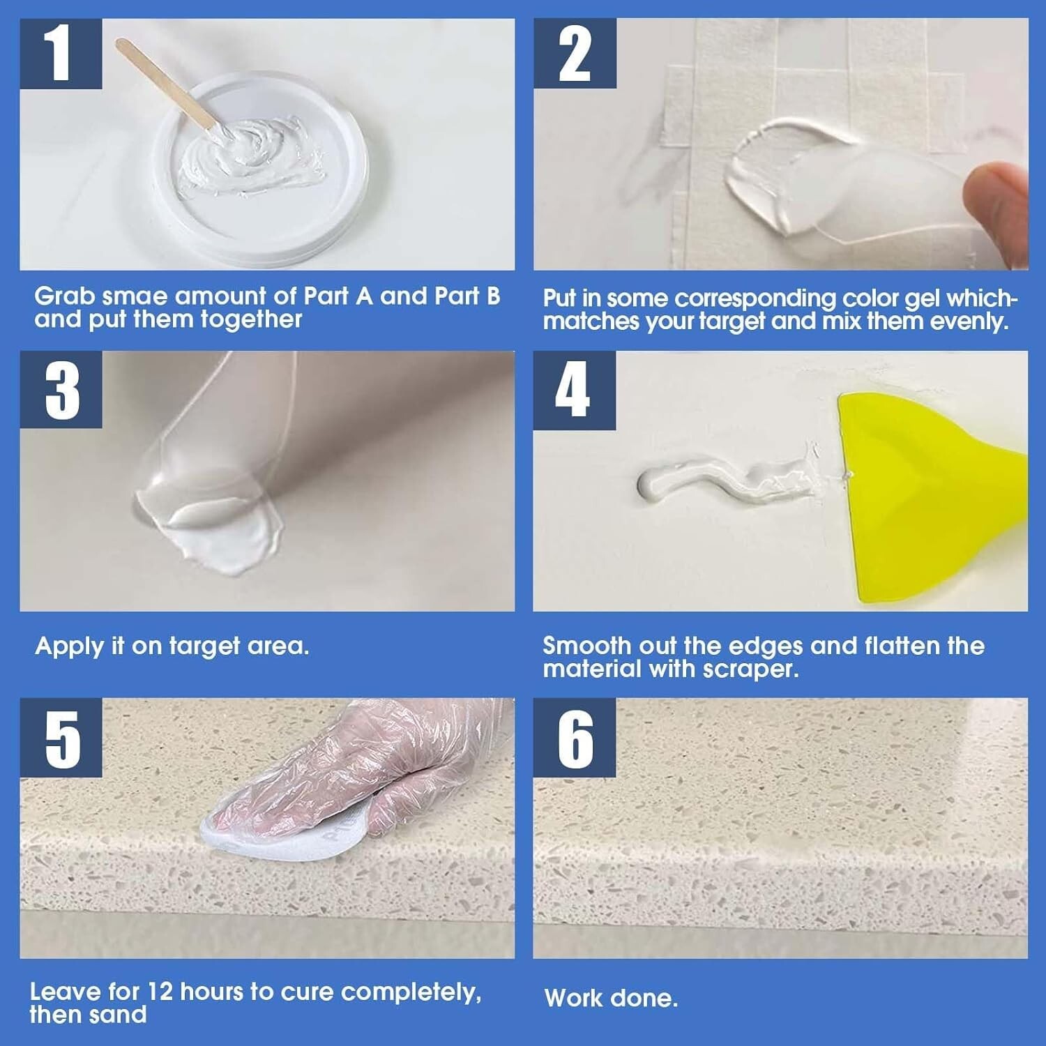 Quartz Countertop Chip Repair Kit White Granite & Marble Crack Filler, Stone Fix