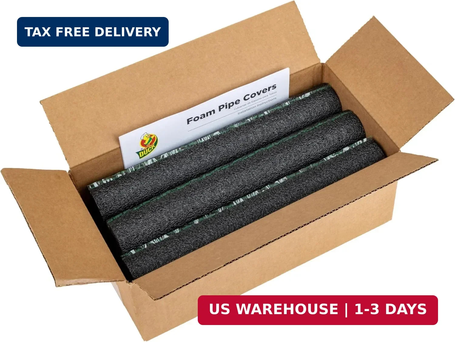 Duck Brand Foam Pipe Covers, Pipe Insulation Foam Tubes for Hot and Cold Water P
