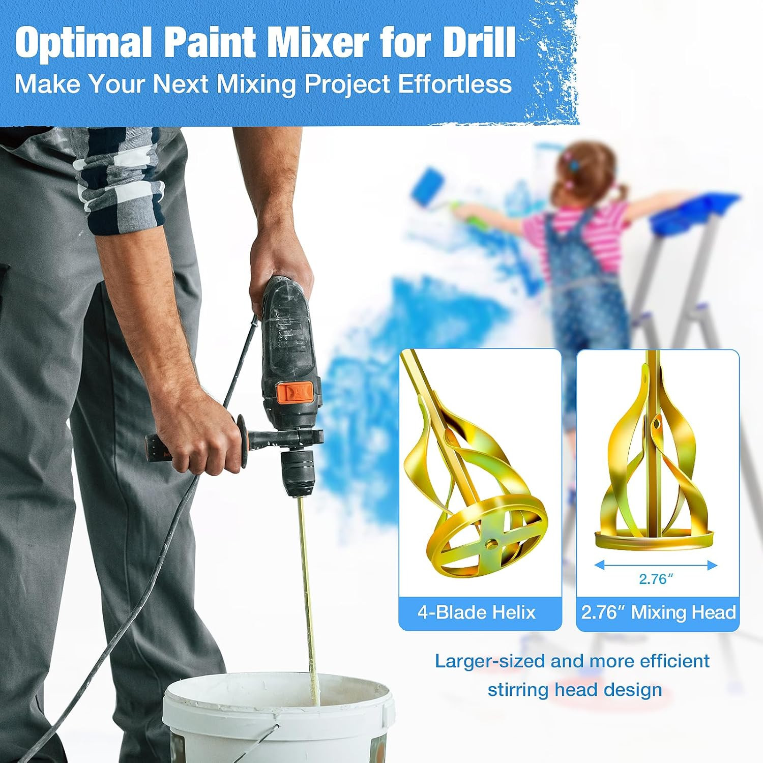 2-Pack Paint Mixer for Drill, Upgraded 4-Blade 2.76″ Helix Mixing Paddle Rust-Pr