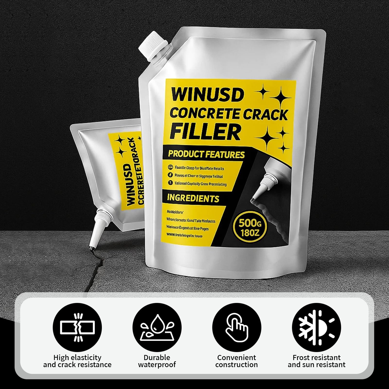 Concrete Crack Filler, 53oz High Elasticity Self Leveling Cement Crack Repair…