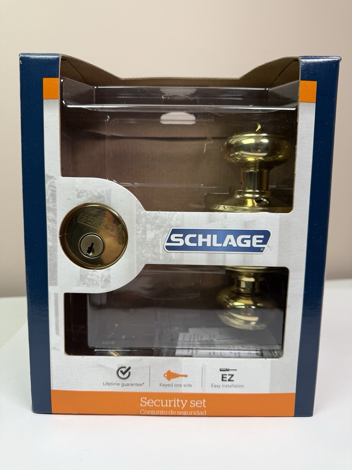 Schlage FB50 V GEO 505 605 Georgian Keyed Entry with Deadbolt, Bright Brass, New