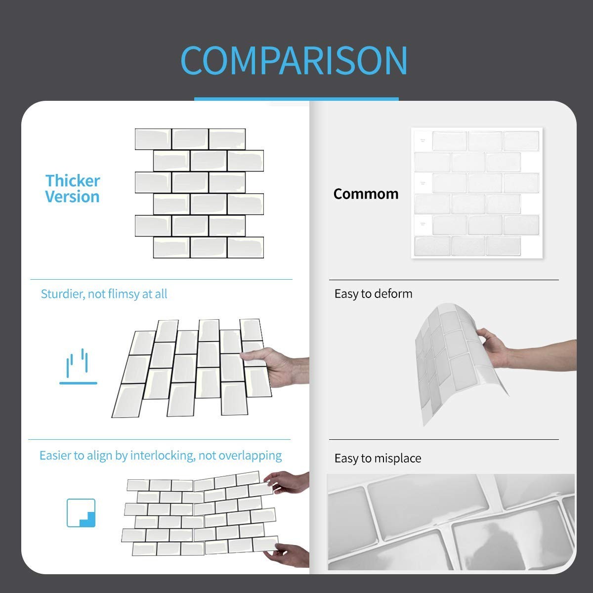 Art3d Peel and Stick Backsplash for Kitchen White 10, With Black Grout