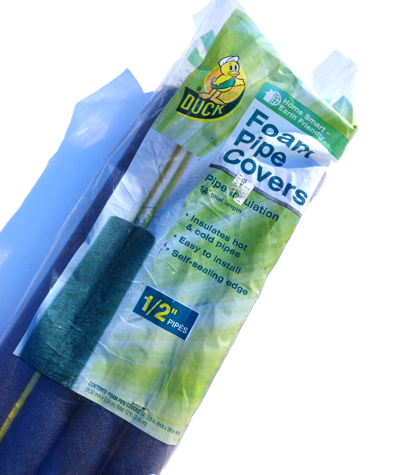 (NEW) Duck Insulating Foam Pipe Covers 0.5-Inch x 3-Feet 4 Pack Sticks