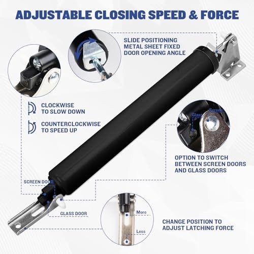 SOPHIA Screen Door Closer, Storm Door Closer Heavy Duty with Hold Open, Pneumati