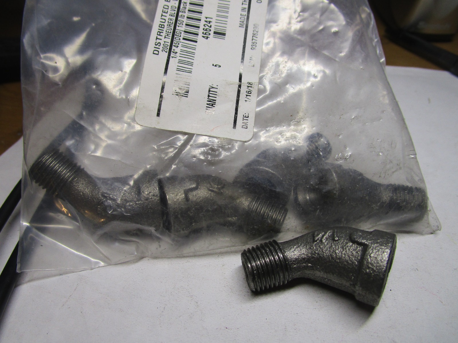 1/4″ 45° 150 lb Black Malleable Iron Street Pipe Elbow QTY 5