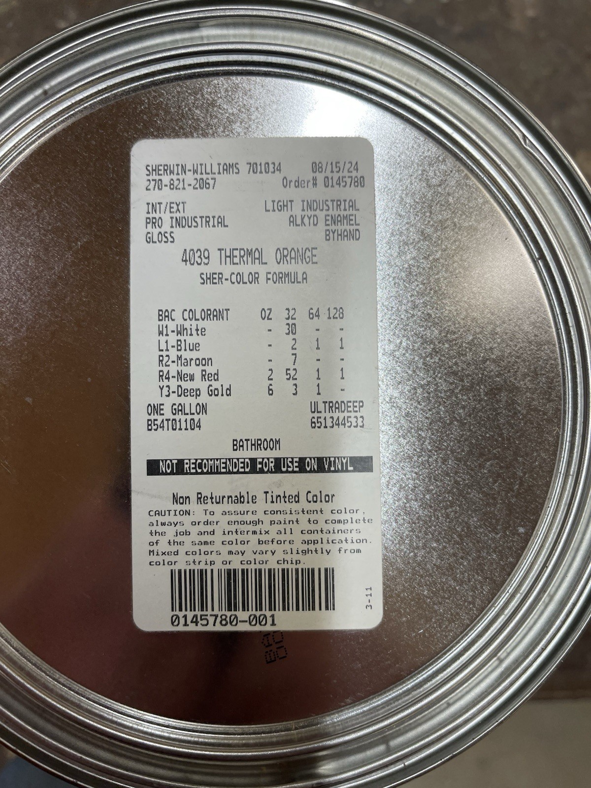 Gallon Sherwin Williams Industrial Enamel Alkyd/ 4039 Thermal Orange