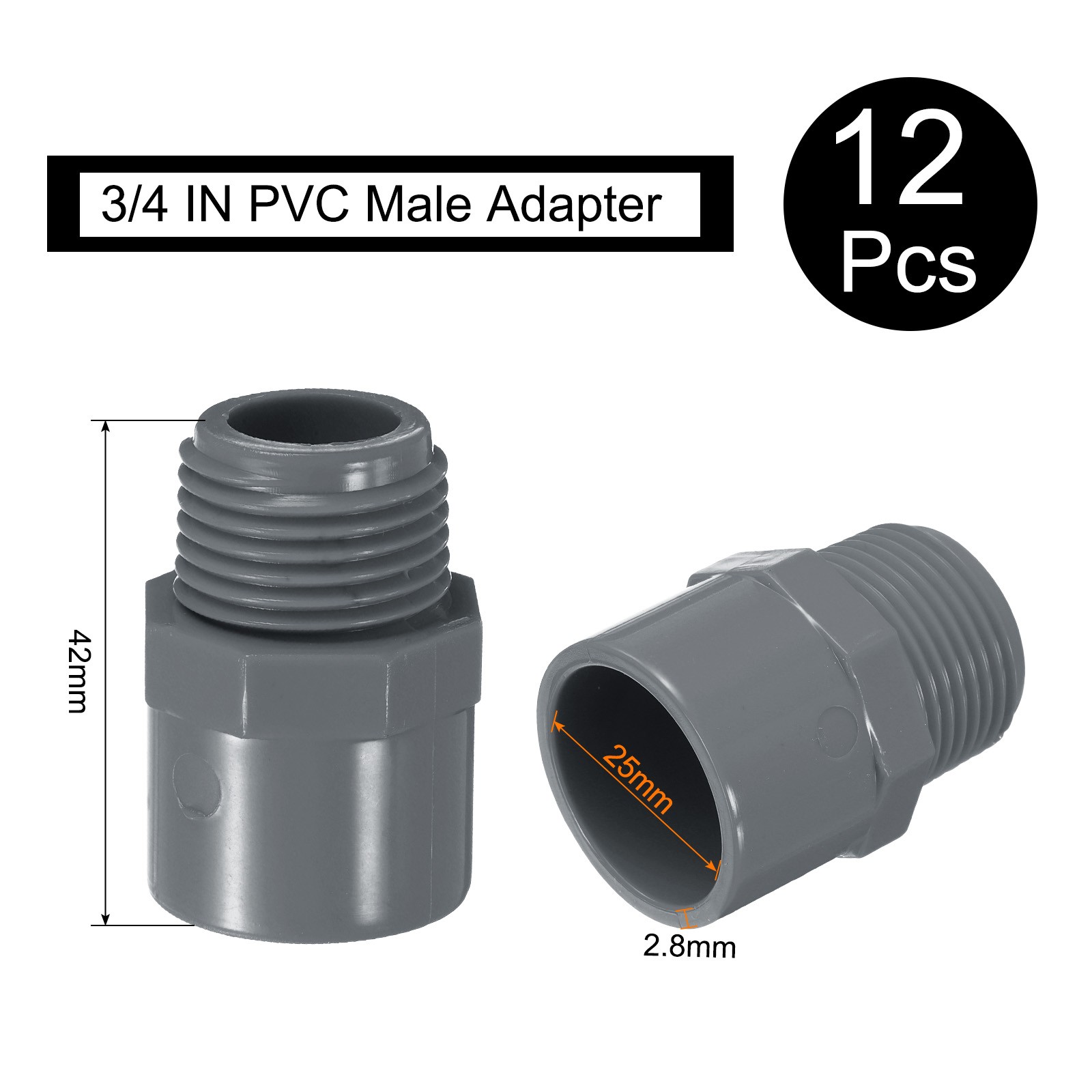 12Pcs Union PVC Pipe Fitting 3/4″ Male Adapter Thread Connector Grey