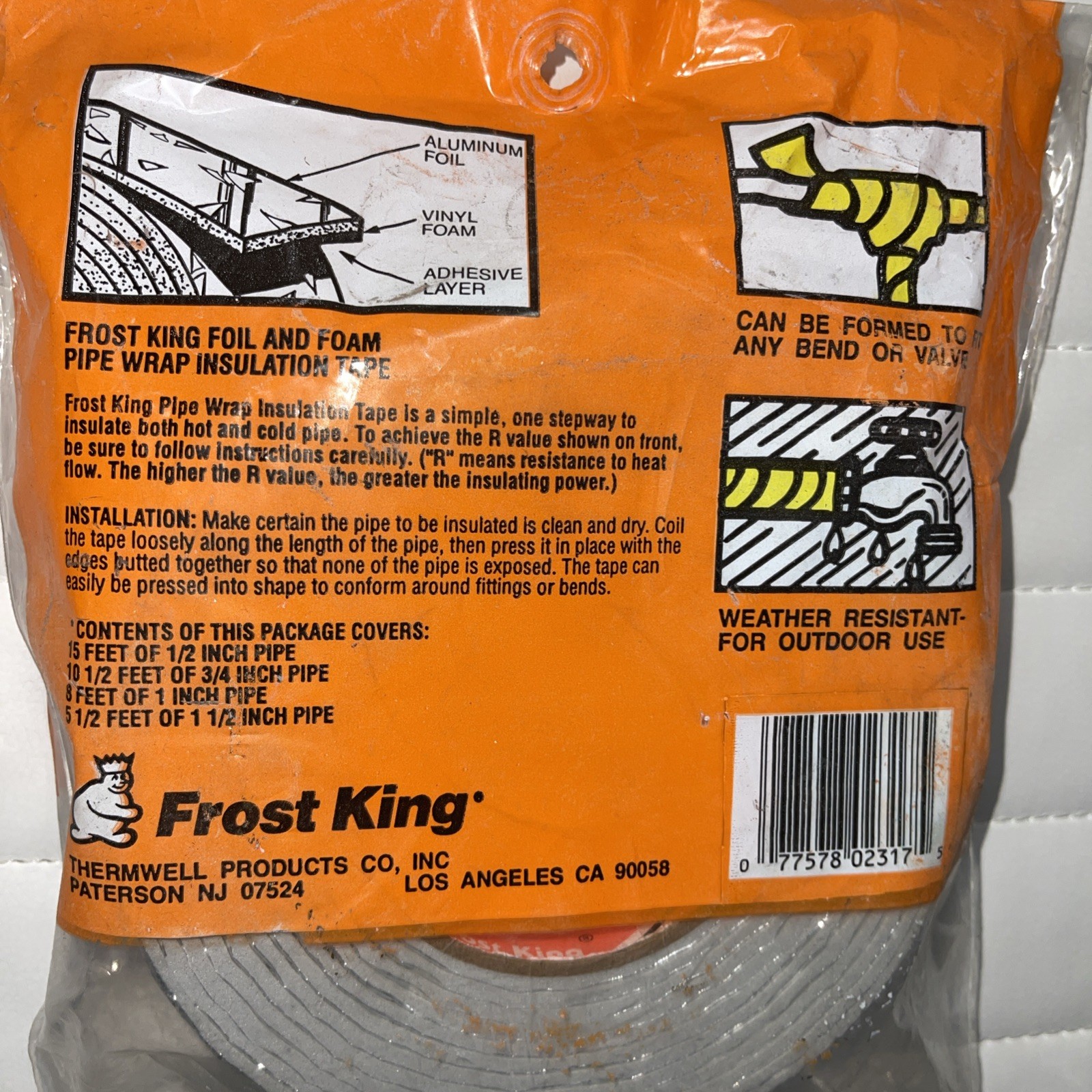 Frost King Foam & Foil Pipe Insulation Wrap Fv15h 2″ X 15 Ft. NEW