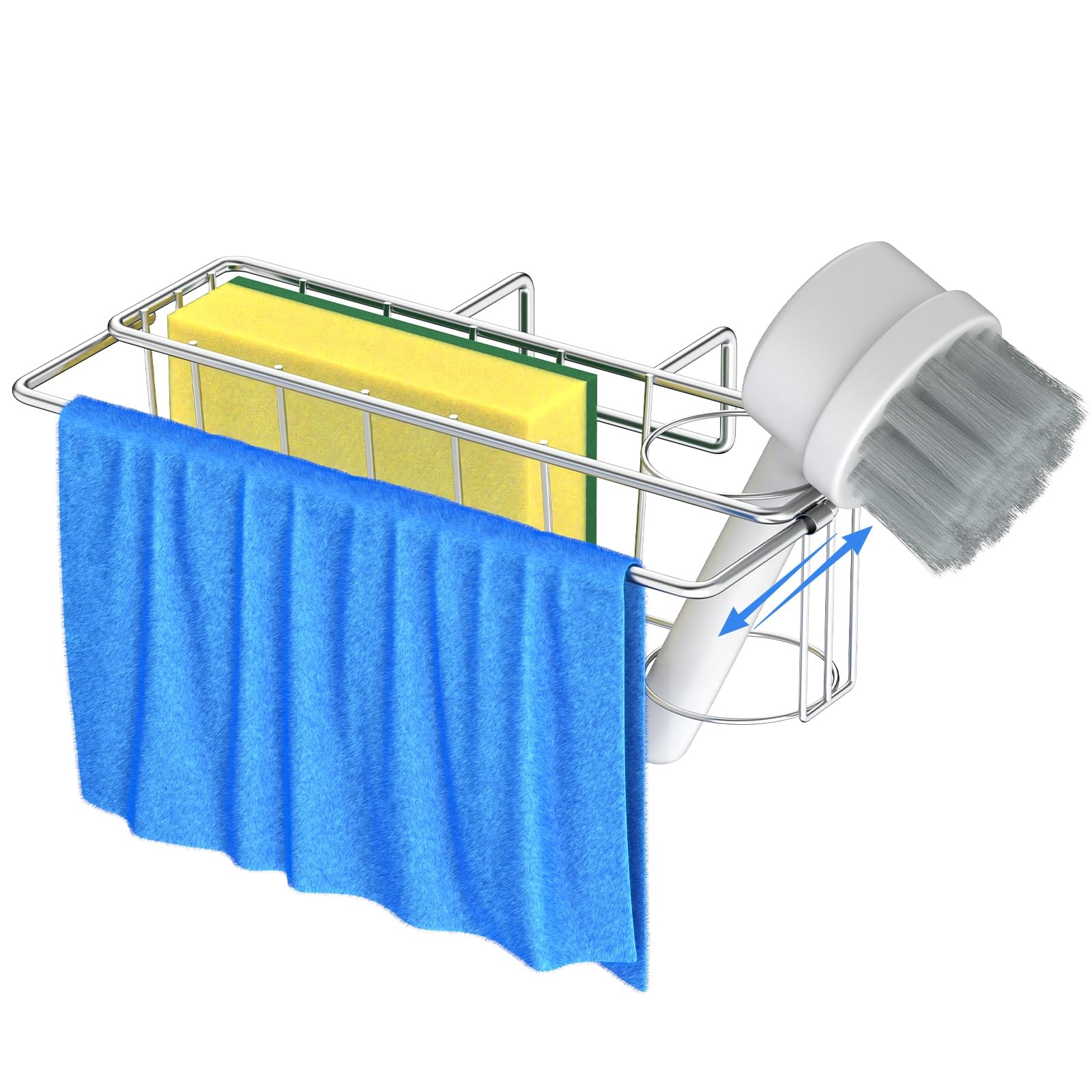 QMLALA Sponge Holder for Double Kitchen Sink, Hanging sponge holder, Silver