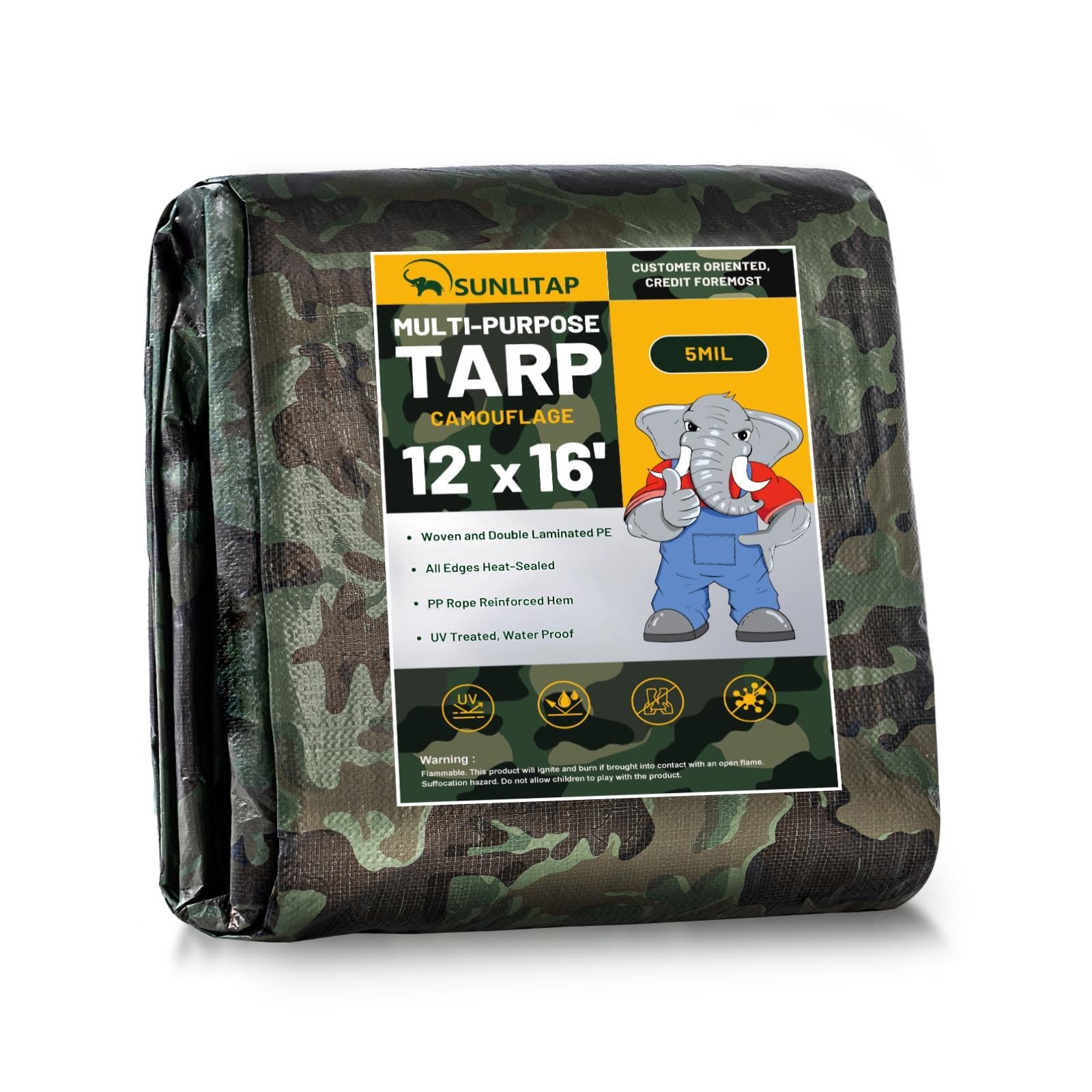Camouflage Tarp 12x16Ft Waterproof Tarps with Grommets, Multipurpose Finished…