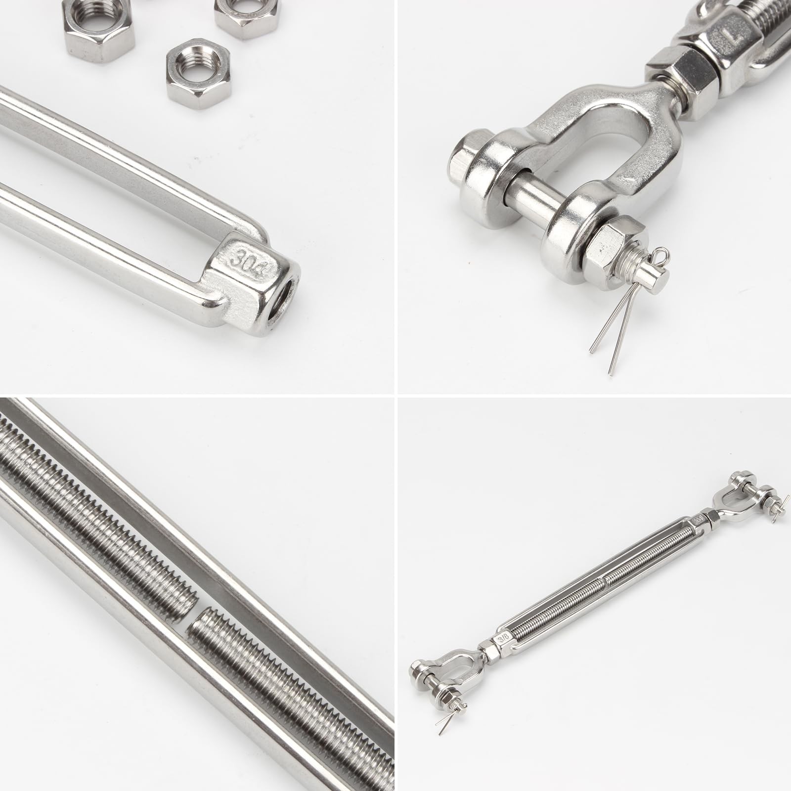 2 Pack Turnbuckle 5/16 M8 304 Stainless Steel Jaw and Jaw Turnbuckle, 2100 lb…