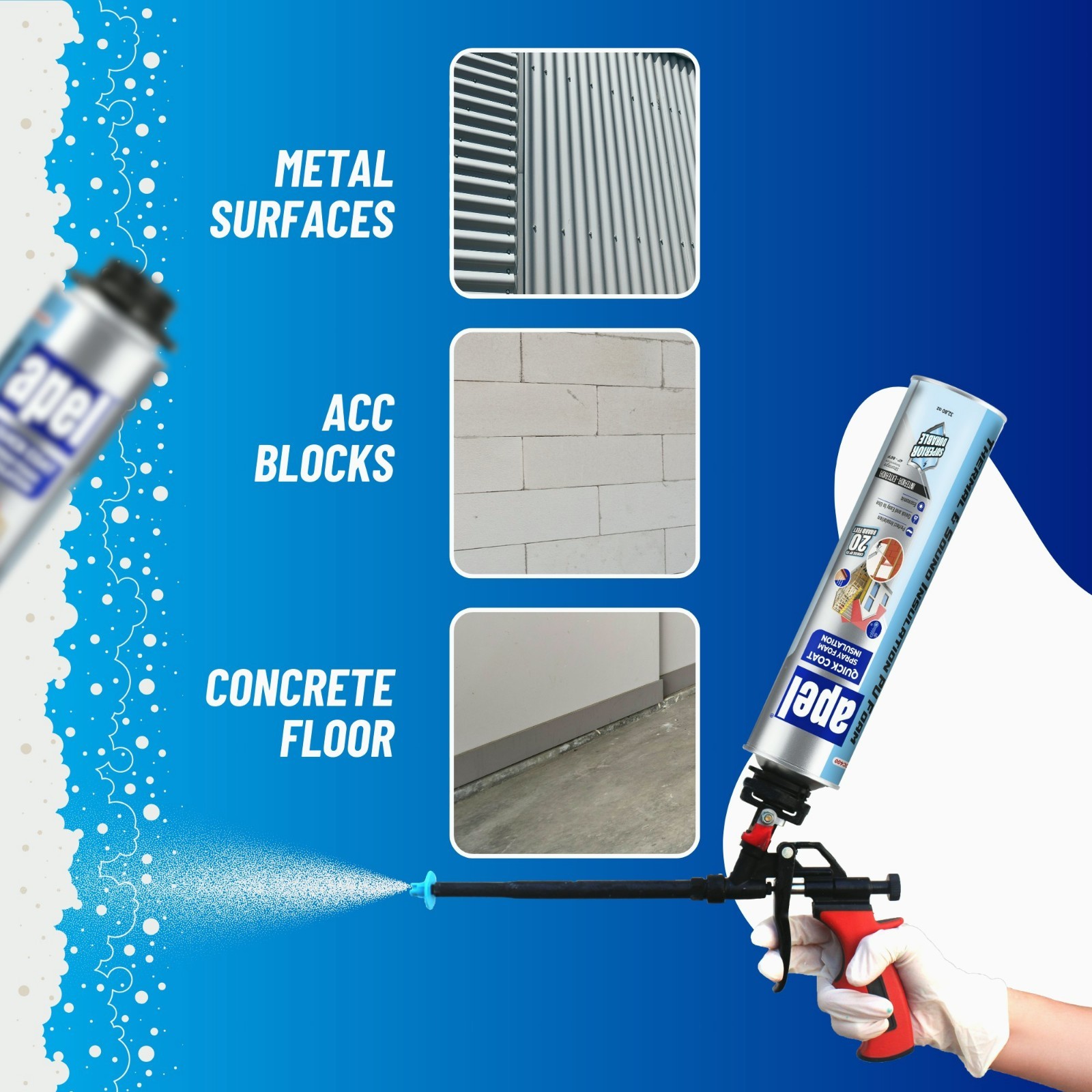 apel Spray Foam Insulation Kit (6 x 32.80 oz./120 Bd ft) Heat and Acoustic Insul