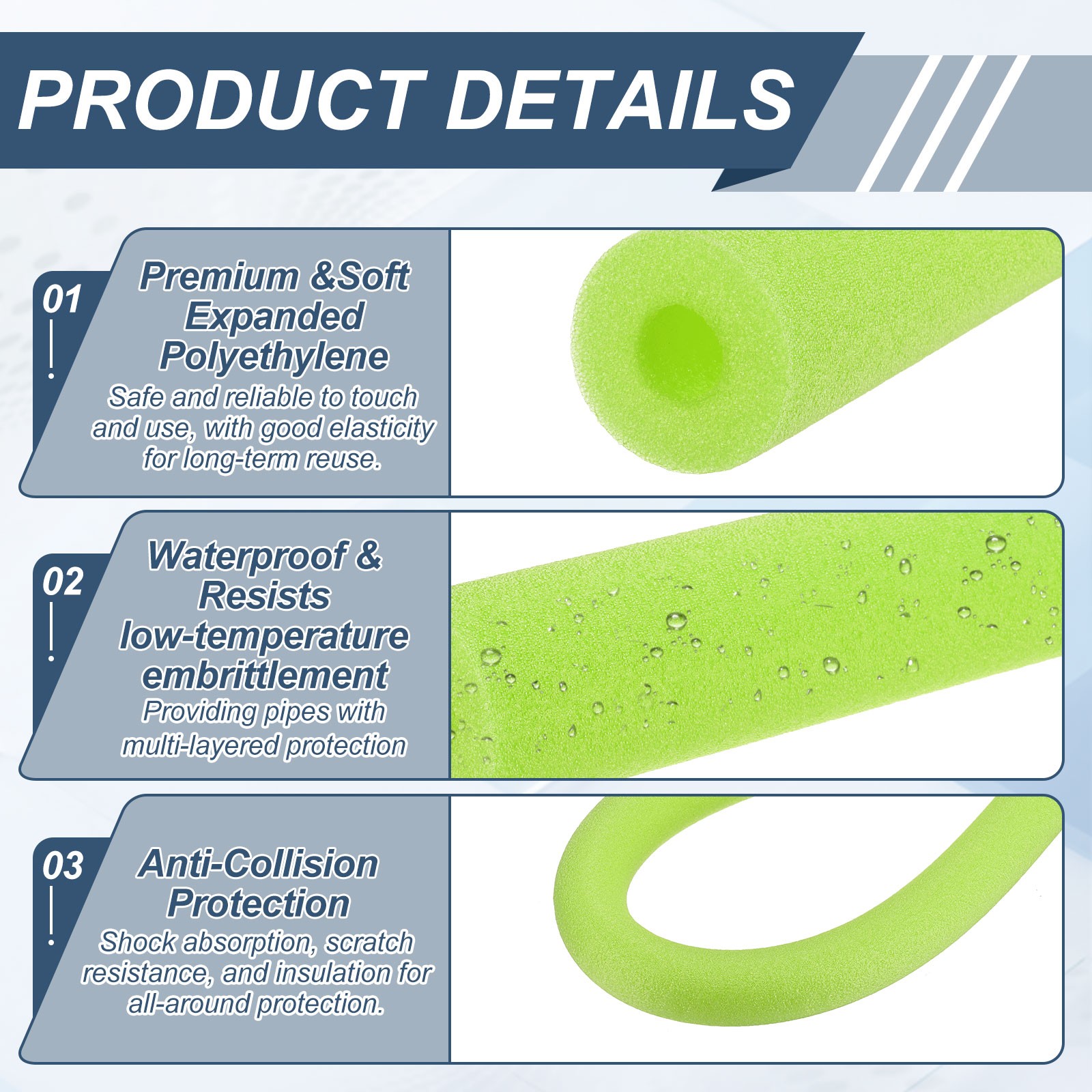 2pcs 1″ ID 4FT Pipe Insulation Foam Tube 2.56″ OD Tubing Cover Green