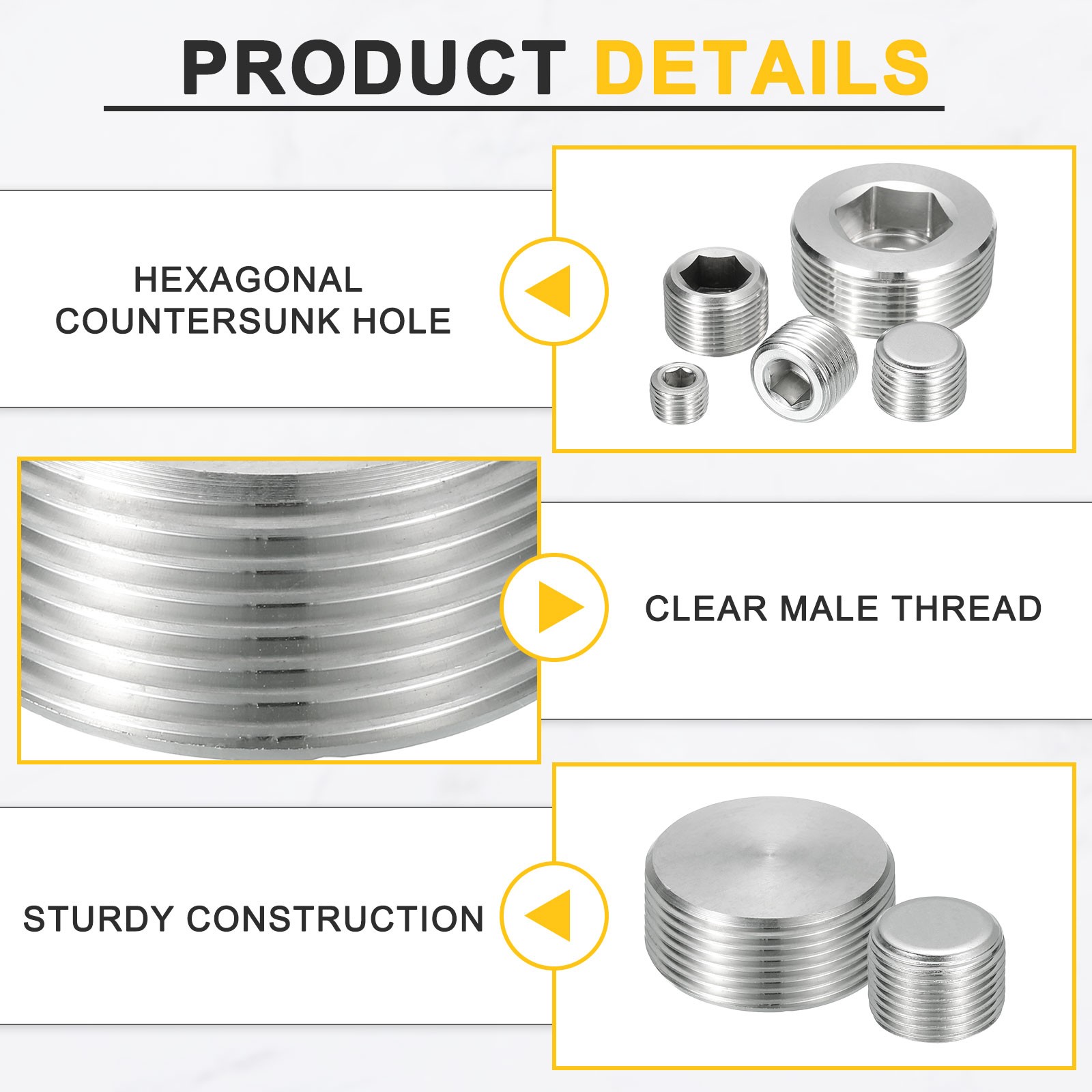 4Pcs Pipe Plugs M12-1.5x10mm Stainless Steel Hex Thread Pipe Caps Silver