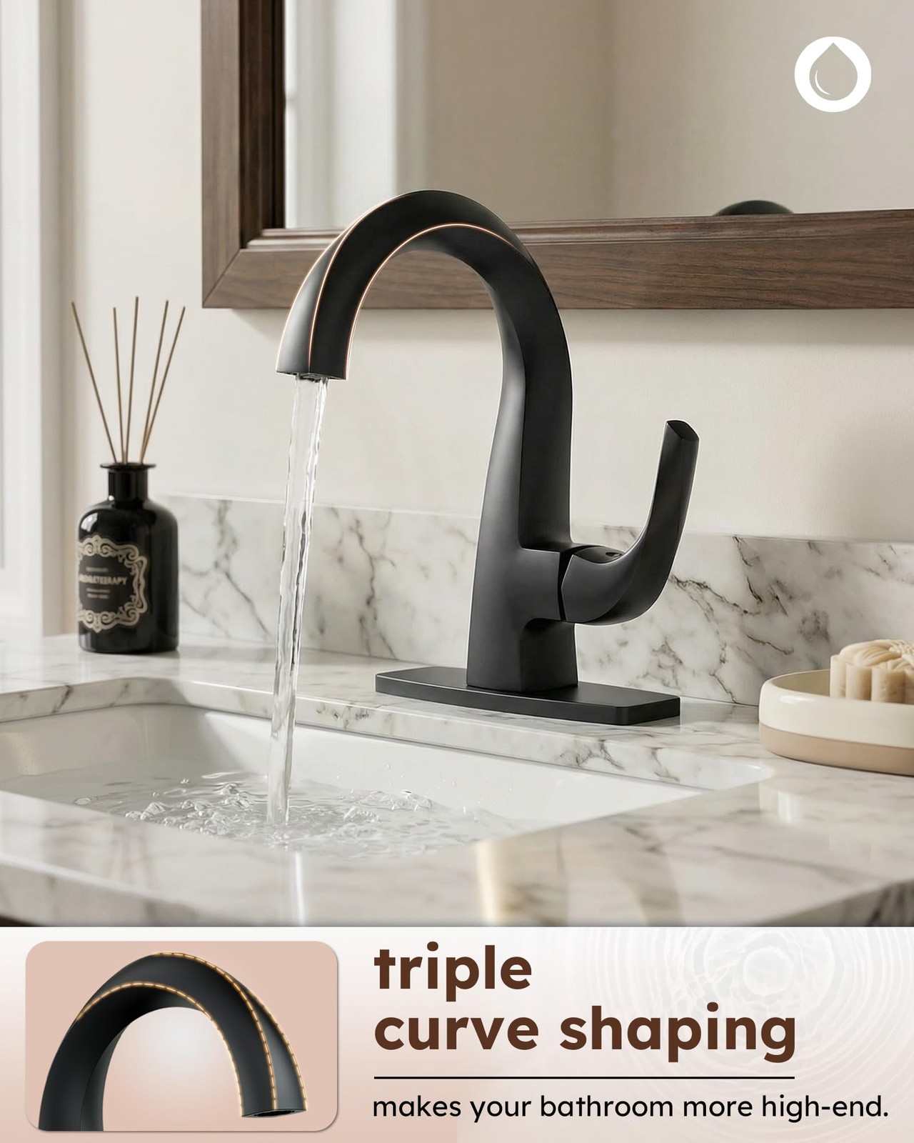 WOWOW Single Handle Bathroom Faucet, Matte Black, 1 Hole, High Arc, Pop Black