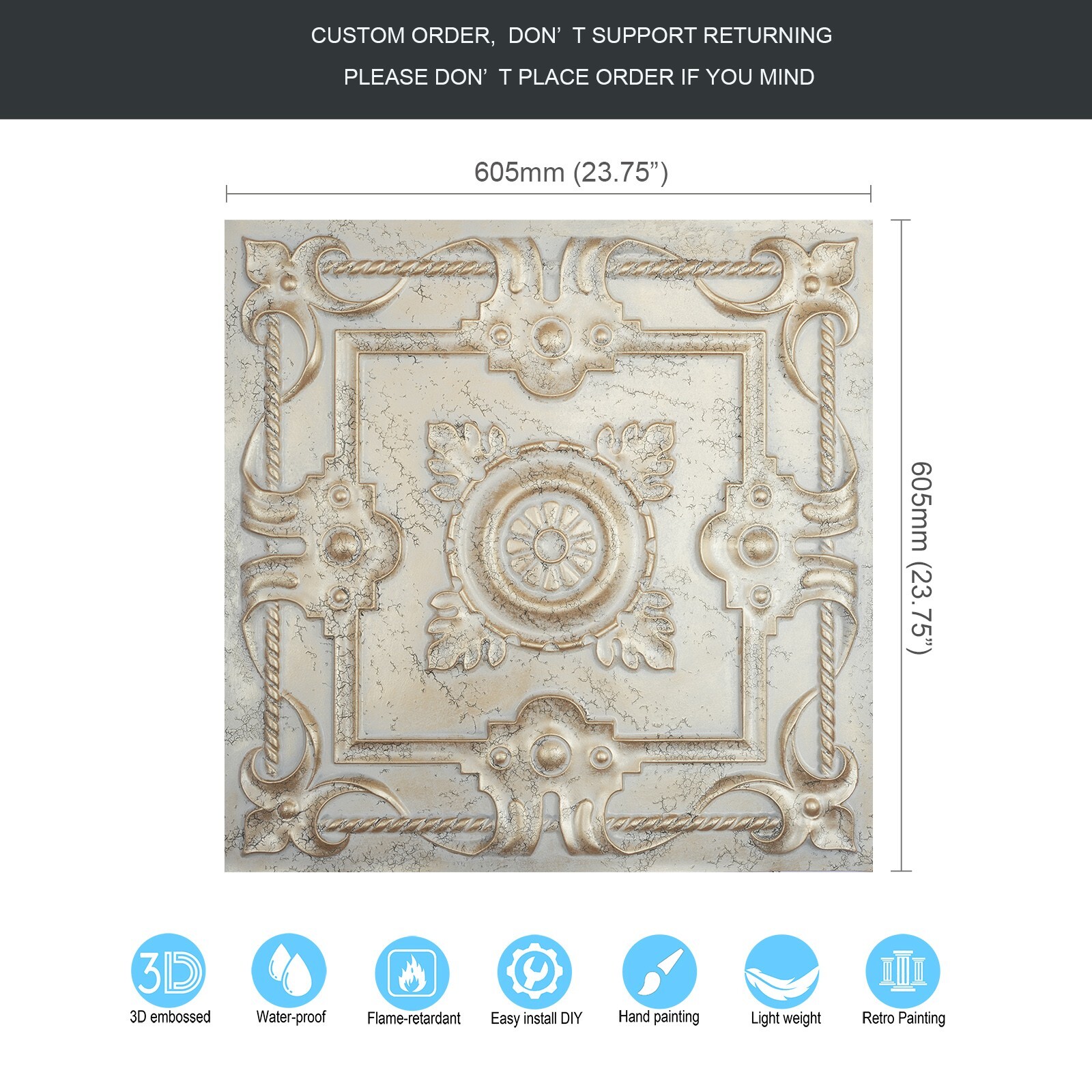 Faux tin ceiling tile, 3D embossed panels, for HOTEL PL29 DCCG 10pcs