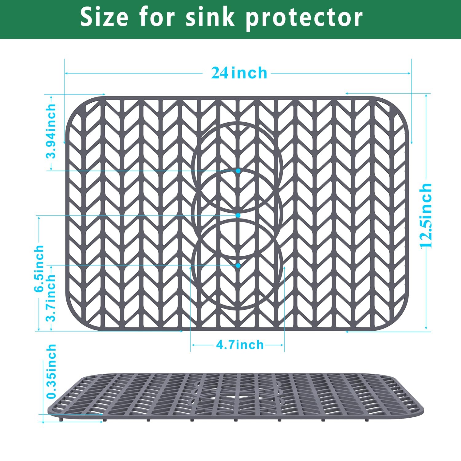 GUUKIN Sink Protectors for Kitchen 24″x 12.5″ 3 Reserved Holes, Gray