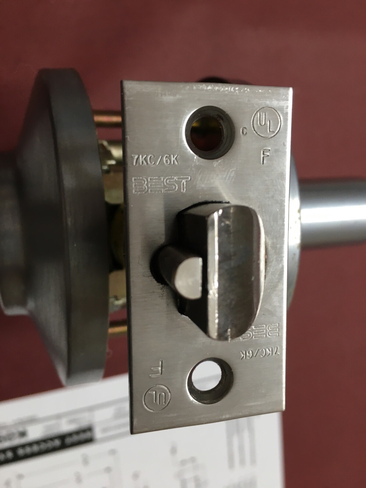 Best 9K Grade 1 Contour Angle Lever Entry Lockset, Office Button Function, Satin